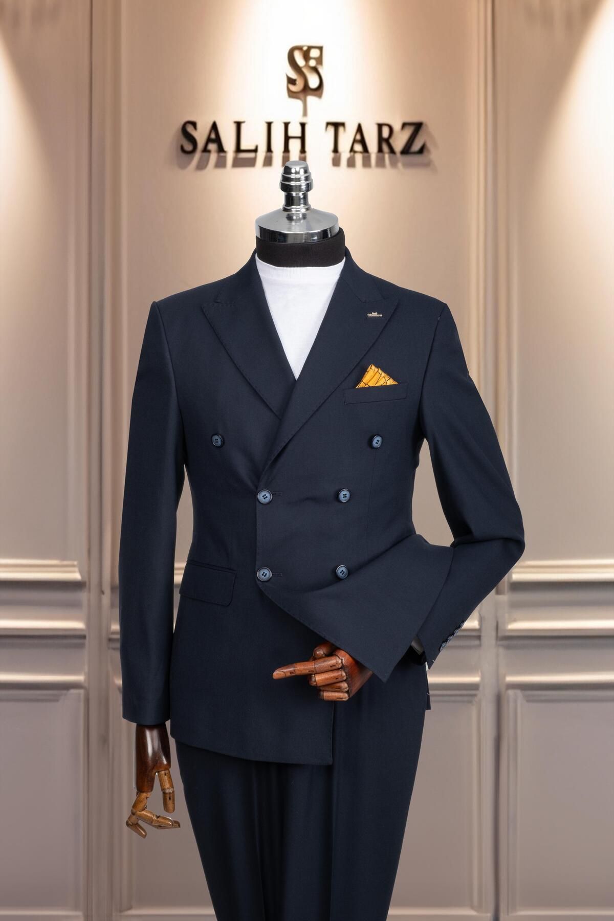 Salihtarzz Takım Elbise Kruvaze SlimFit Lacivert SD42158
