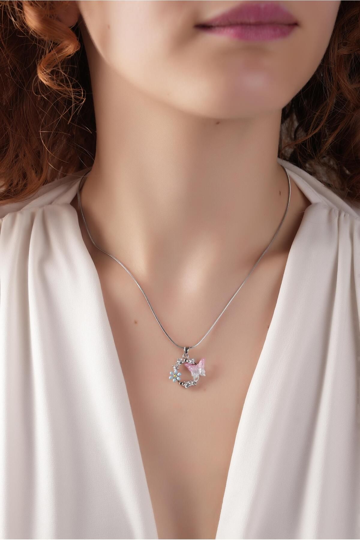 Çlk Accessories Çelik Taşlı Sedefli Kelebek Kolye 50735
