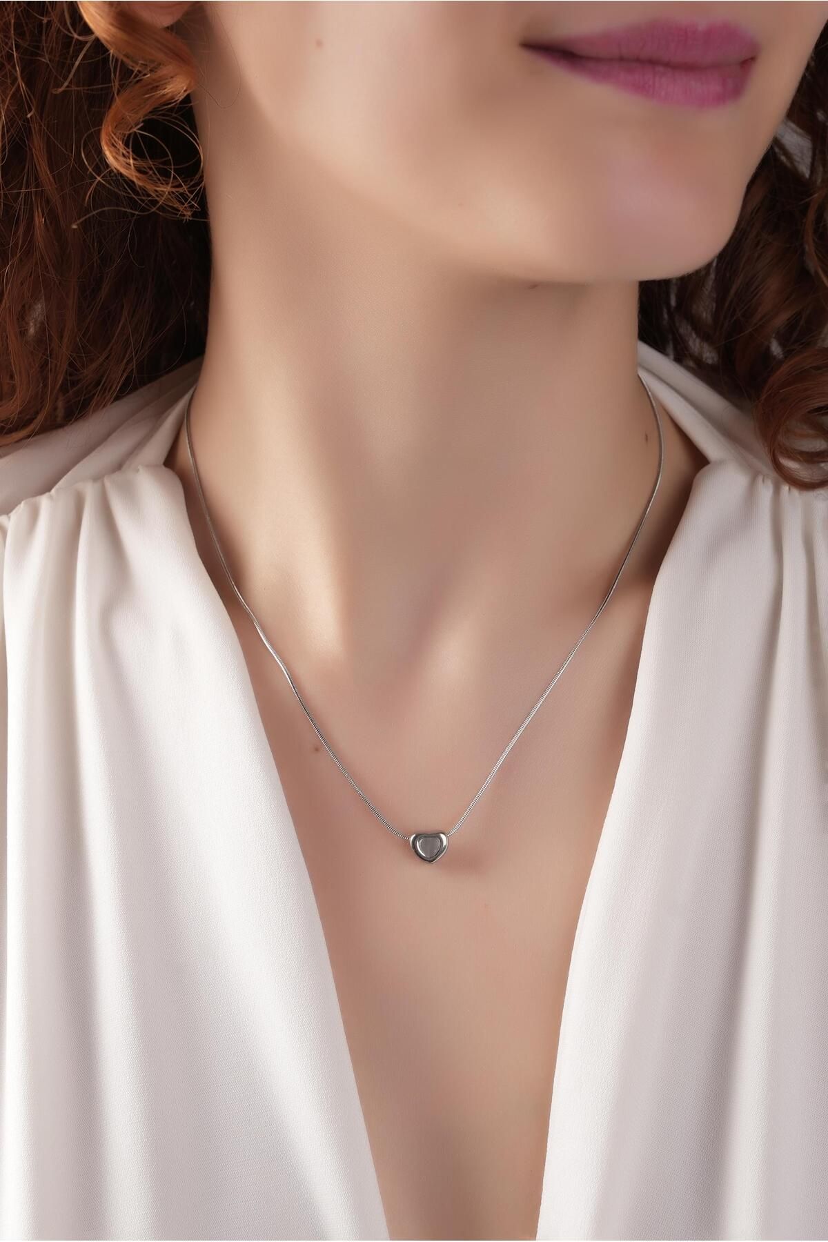 Çlk Accessories Çelik Minimal Sedefli Kalp Kolye 50737