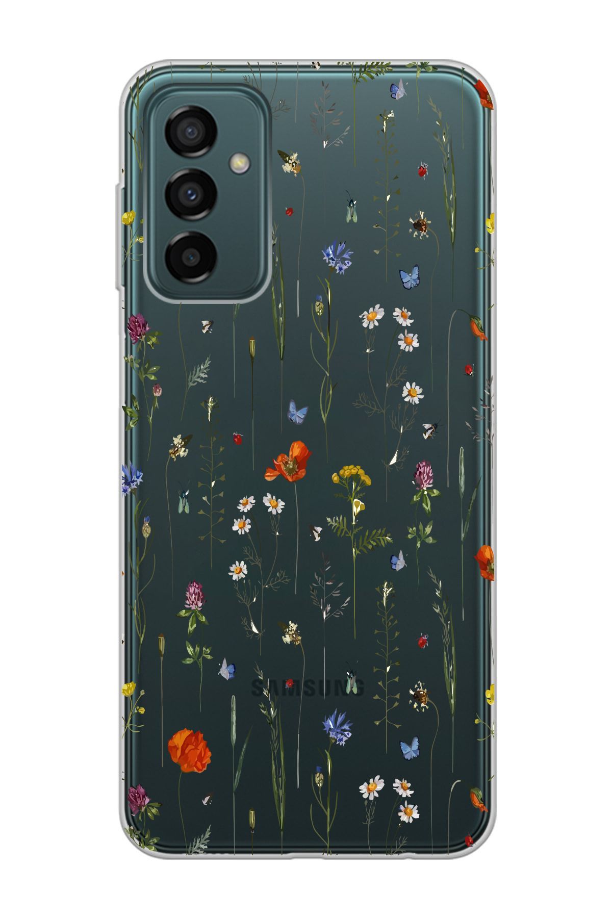 moonset Samsung Galaxy M13 / M23 Uyumlu Çiçekler Tasarımlı Baskılı Şeffaf Telefon Kılıfı
