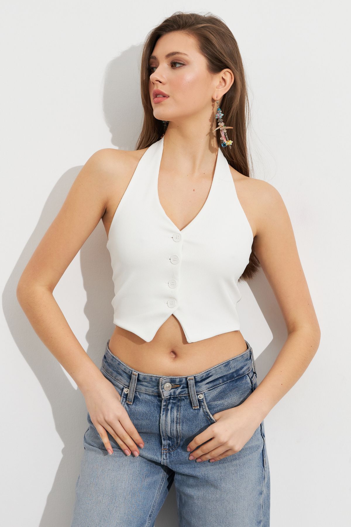 Cool & Sexy Kadın Beyaz Crop Bluz SE18