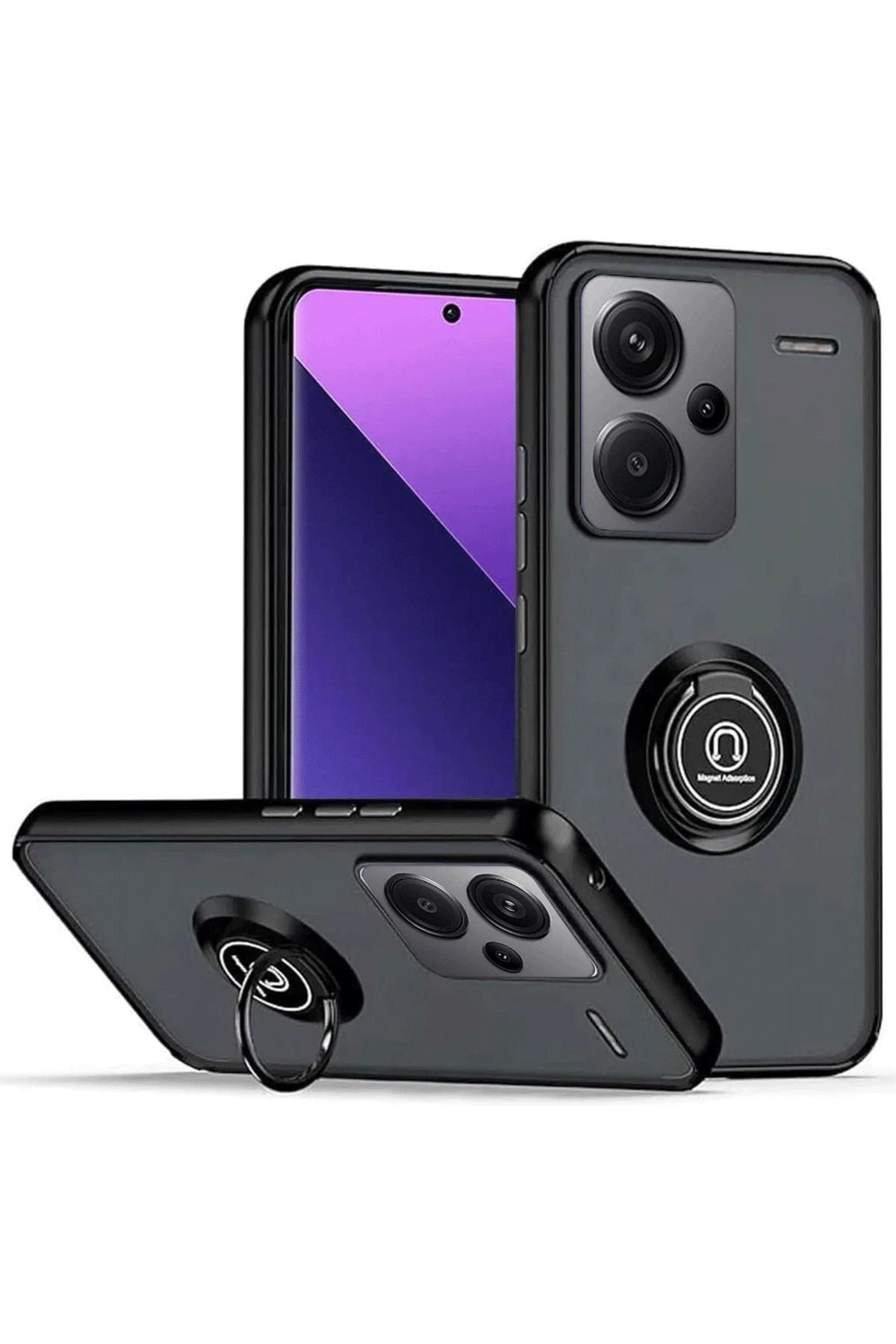 NewFace Xiaomi Redmi Note 13 Pro Plus Kılıf Montreal Yüzüklü Silikon Kapak - Siyah YKTSN