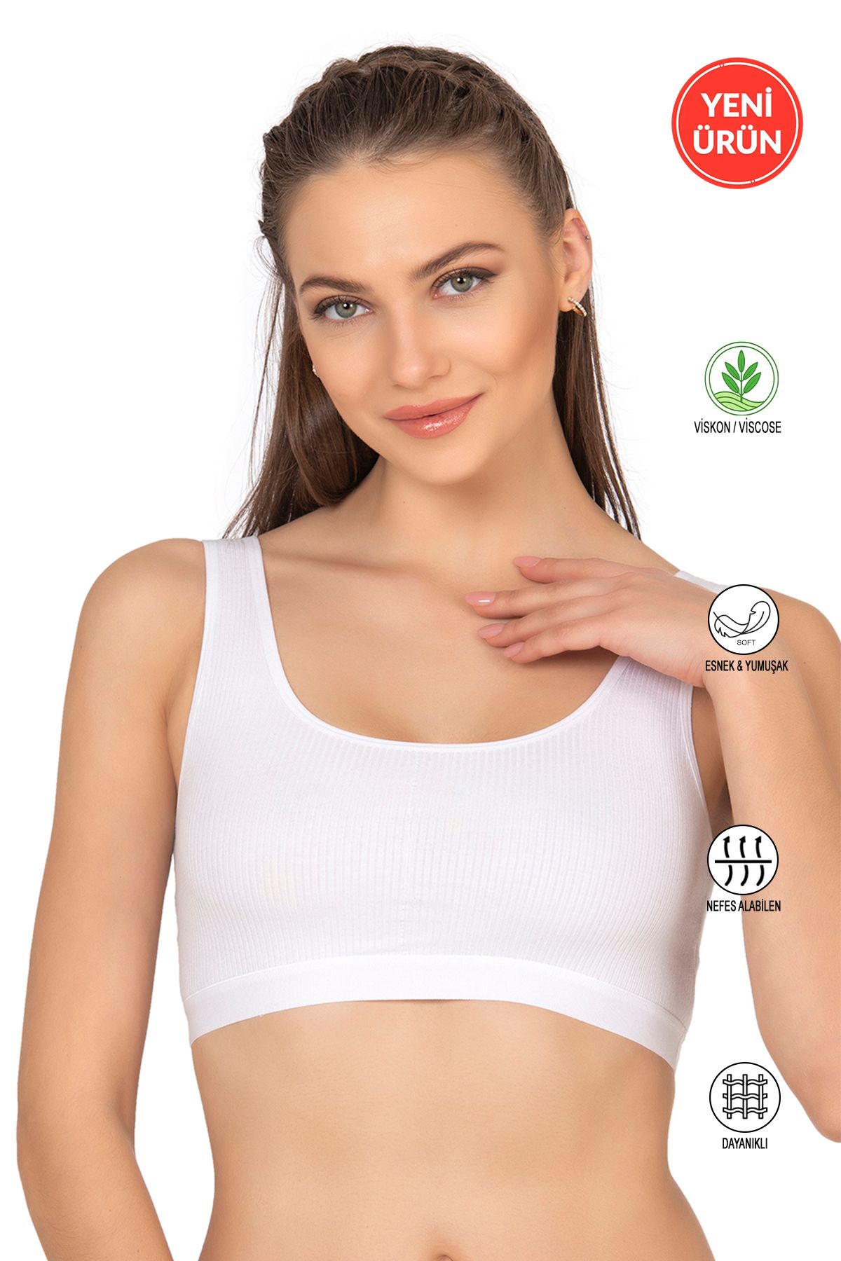 ÖZKAN underwear Özkan 27408 Kadın Viskon Kumaş Çıkarılabilir Pedli Balensiz Kaşkorse Kalın Askılı Sütyen Büstiyer