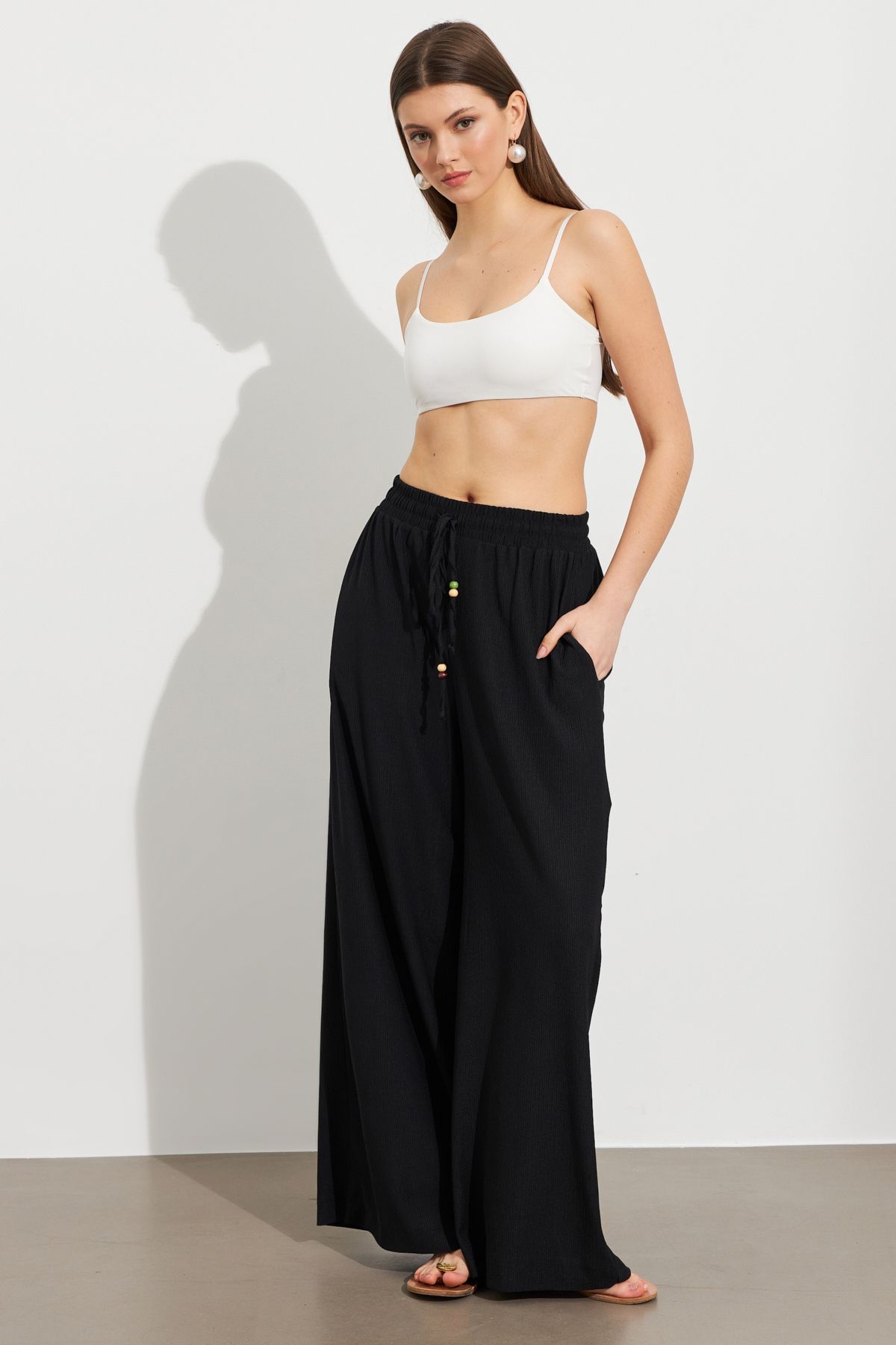 Cool & Sexy Kadın Siyah Beli Lastikli Bürümcük Pantolon ROP105