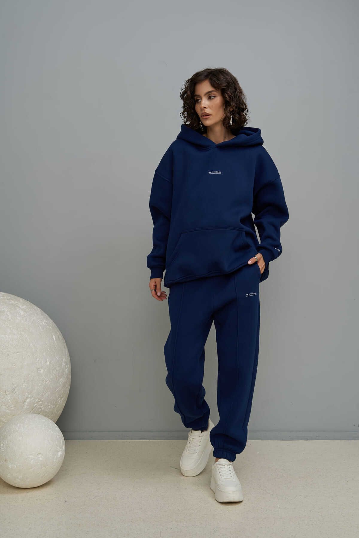 MAİ COLLECTİON Set De Trening Cu Imprimeu Minim Bleumarin Unisex - M