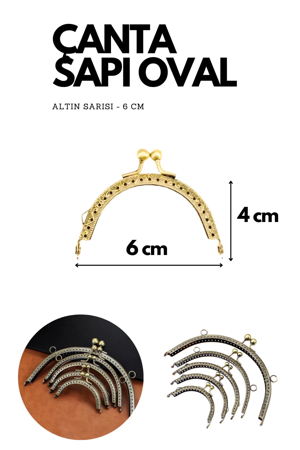 Kardelux Vintage Metal Çanta Sapı- Cüzdan Klipsi- Bursu- 6cm-Oval