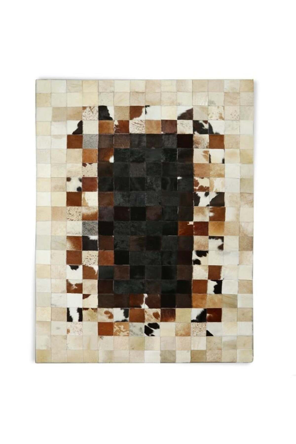 Grandhedefhalı Kahverengi Krem Rengi Patchwork Deri Halı