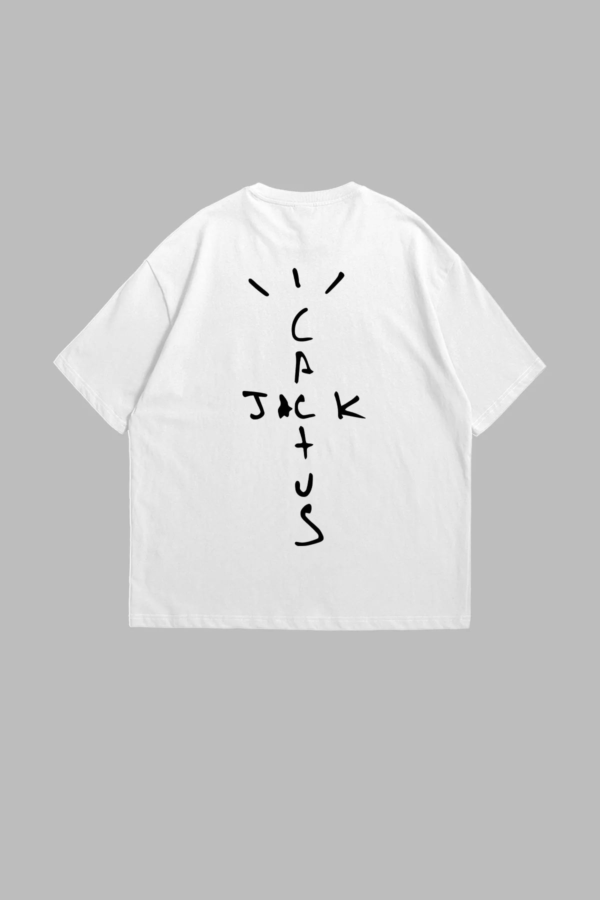 Bak Moda Cactus Jack Baskılı Oversize Unisex Beyaz Tshirt