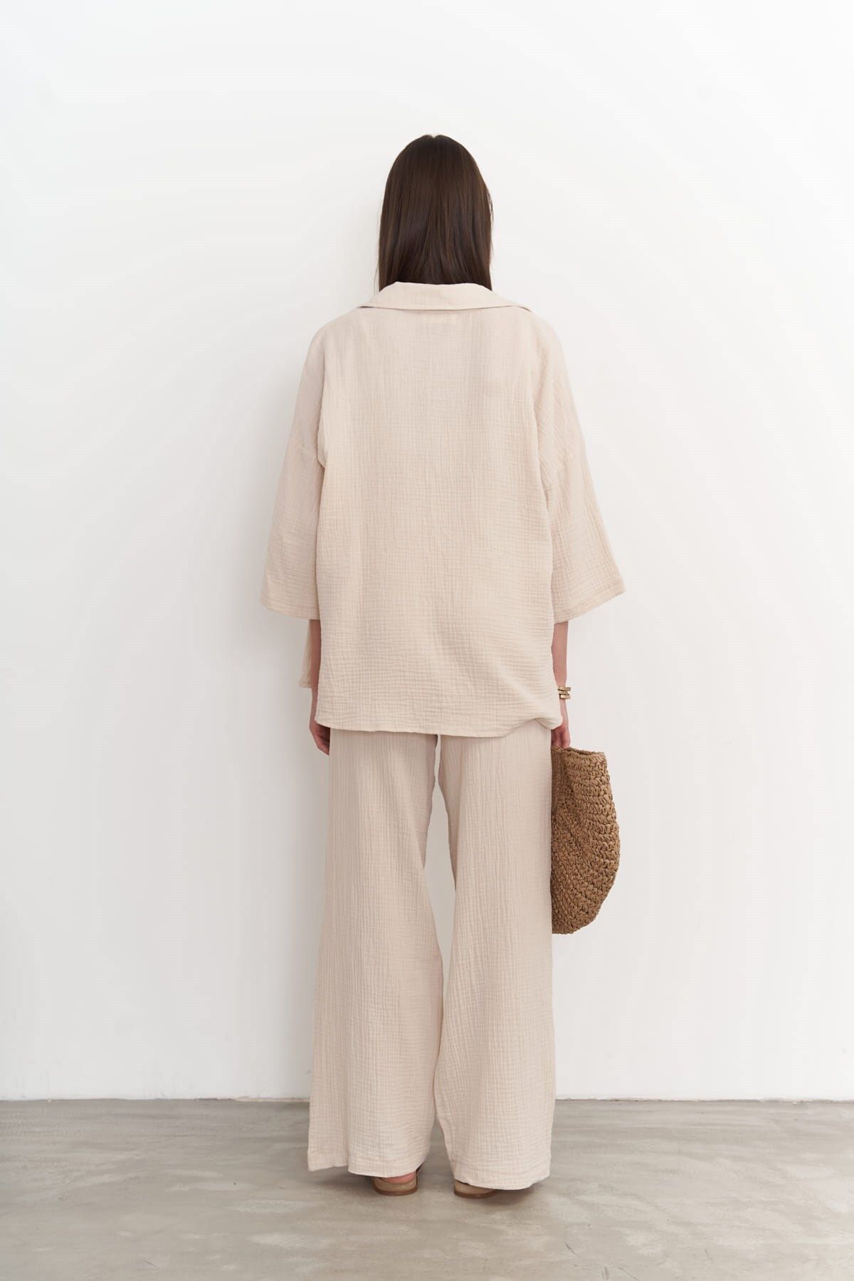 BOHEMAİ-Reyna Dark Beige Muslin Triple Set 3