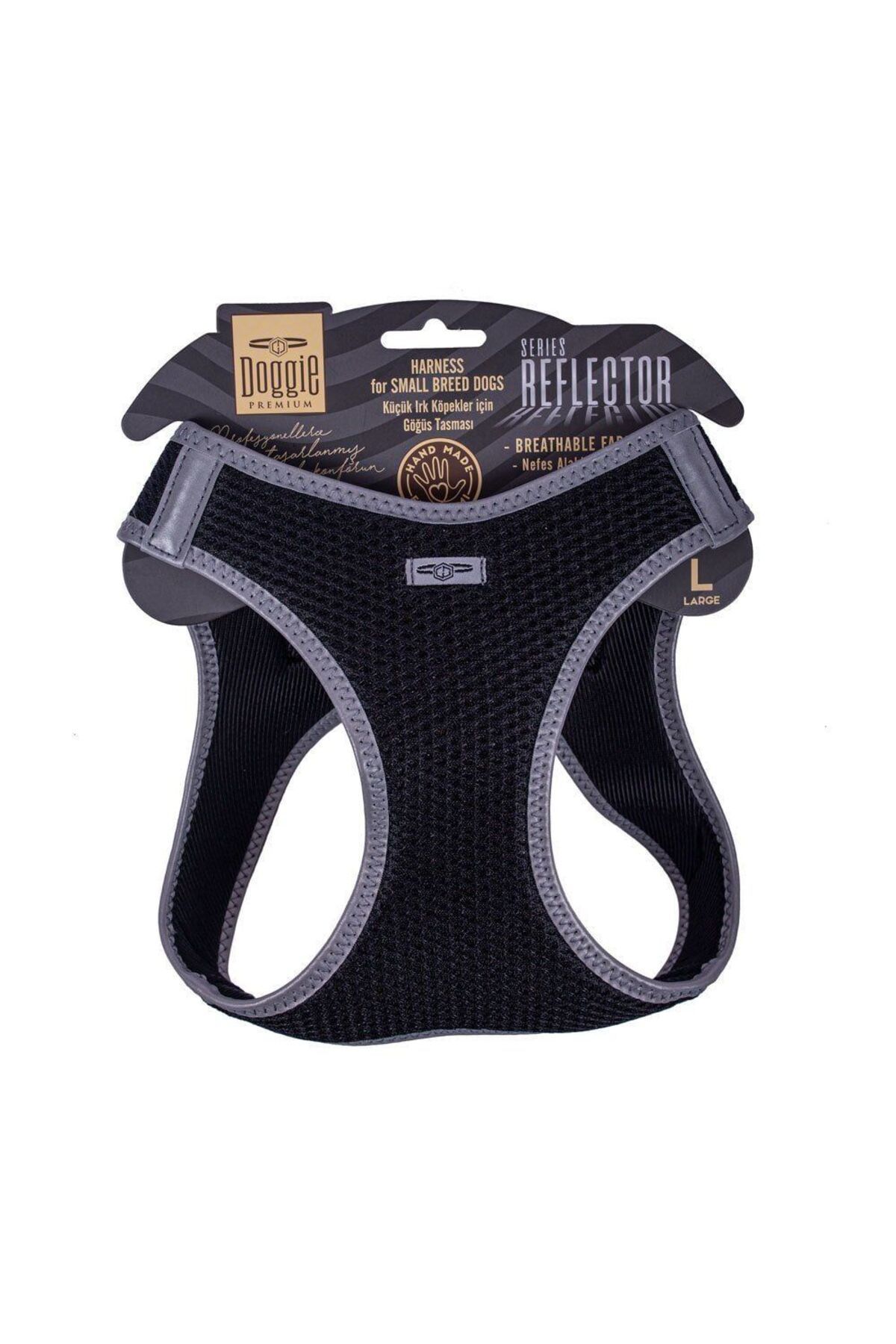 Doggie Havalı Dokuma Reflektörlü Küçük Irk Göğüs Tasması Siyah 42-48 cm (ARG-L)