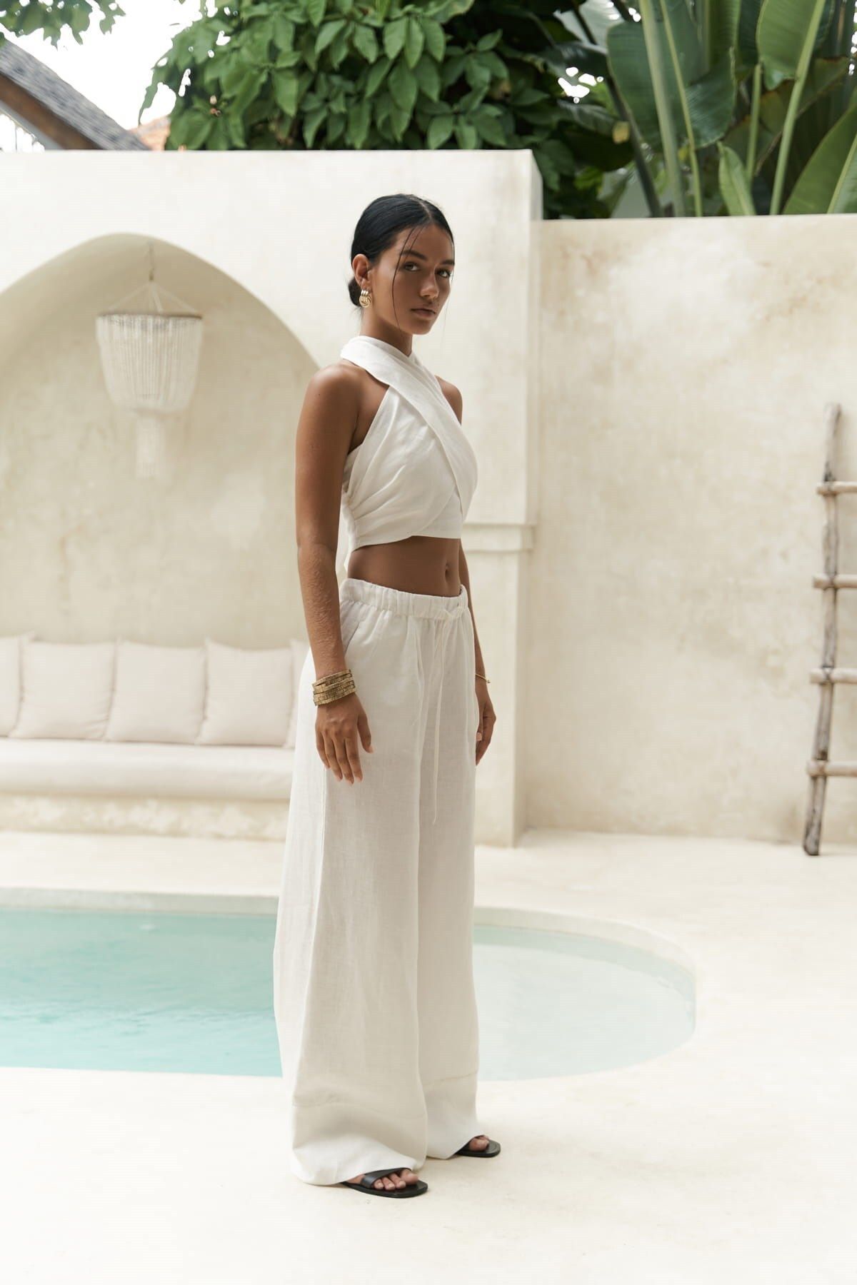 BOHEMAİ-White Linen Crop Trousers Set - Moira 3