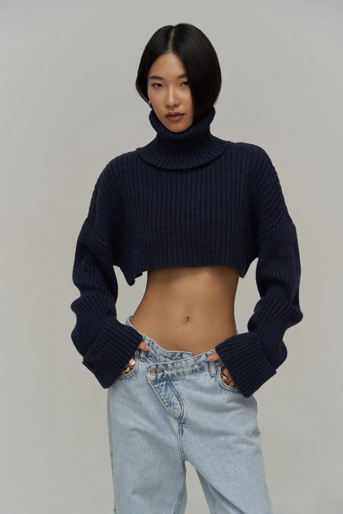 MAİ COLLECTİON-Revue High-Rise Marineblauer Crop-Pullover 8