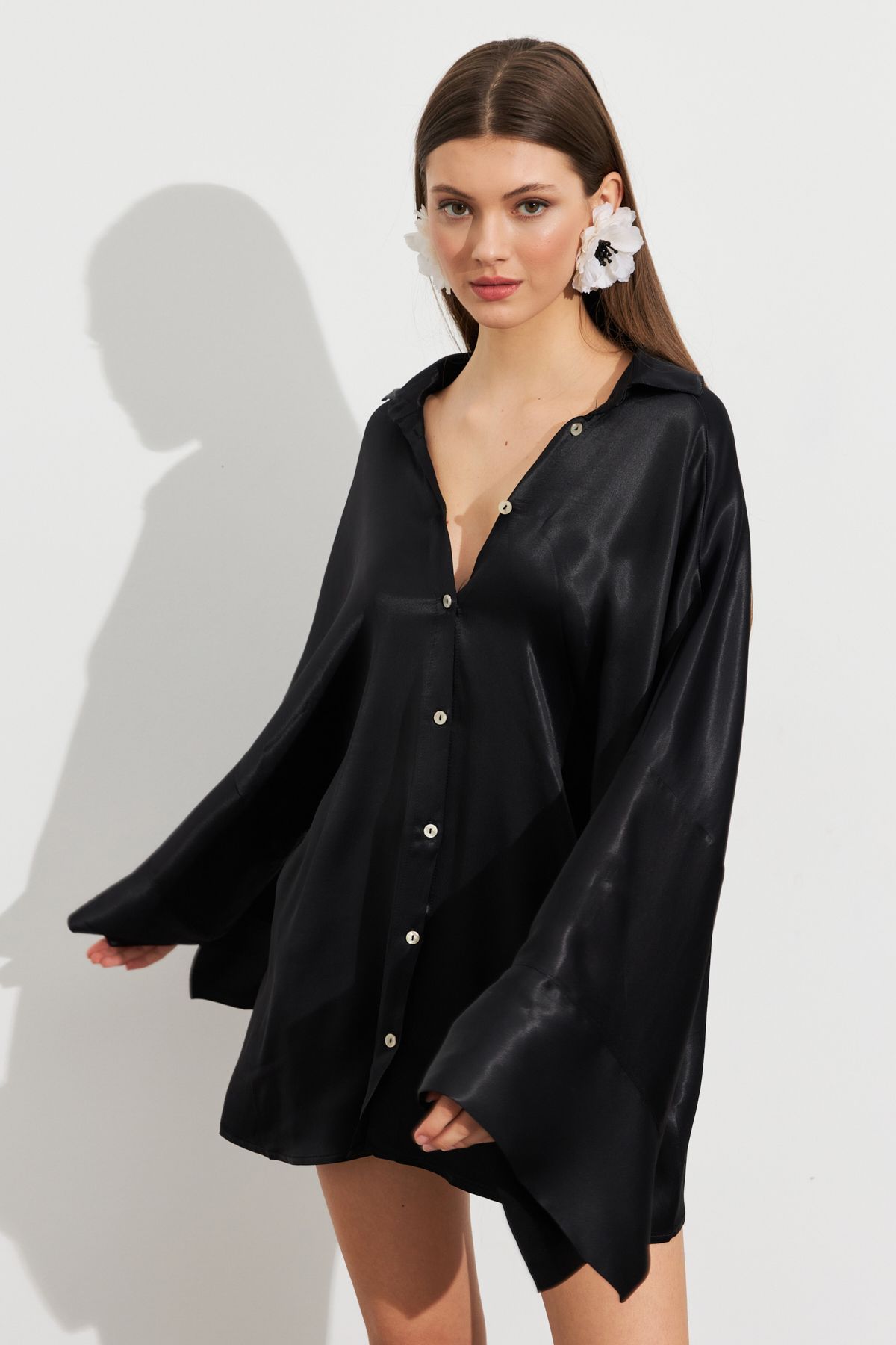 Cool & Sexy Kadın Siyah Oversize Gömlek ROP106