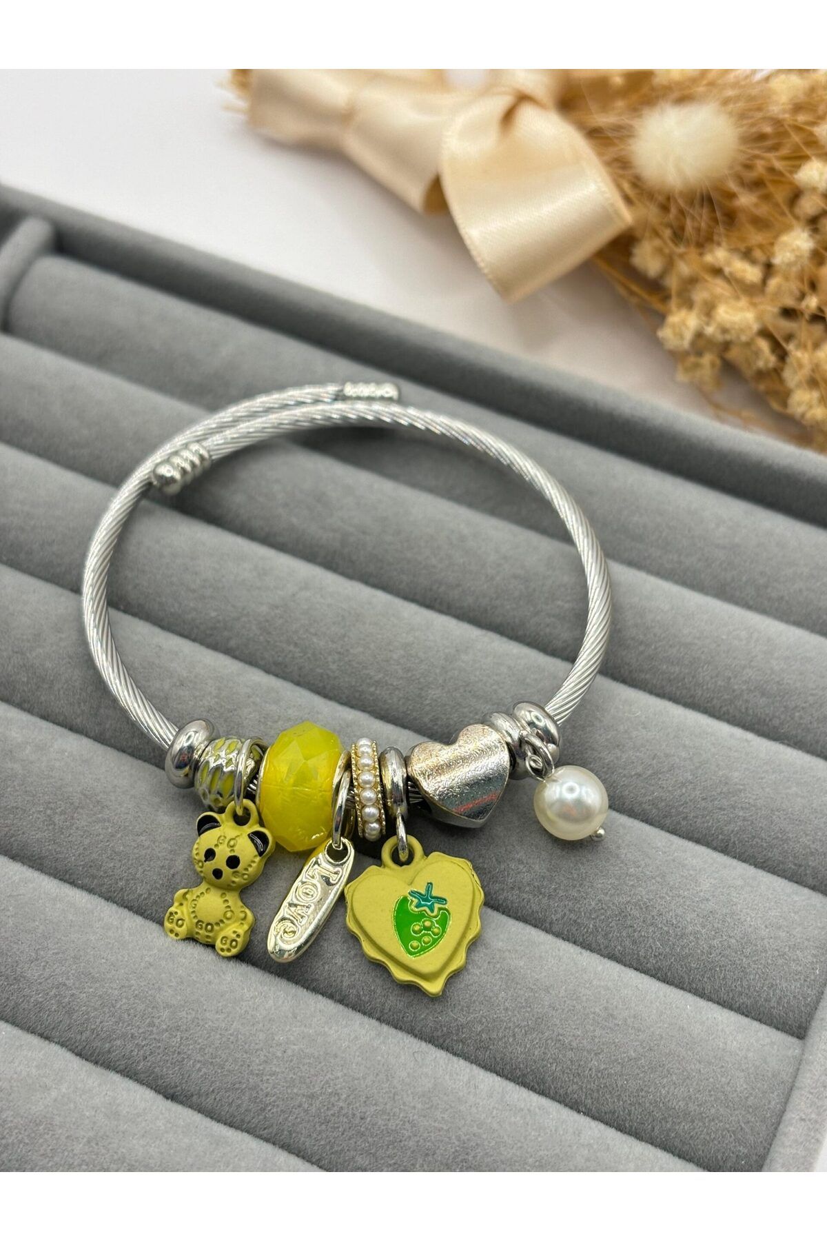 stainles steel Lianes Çelik Sarı Ayı Charm Bileklik