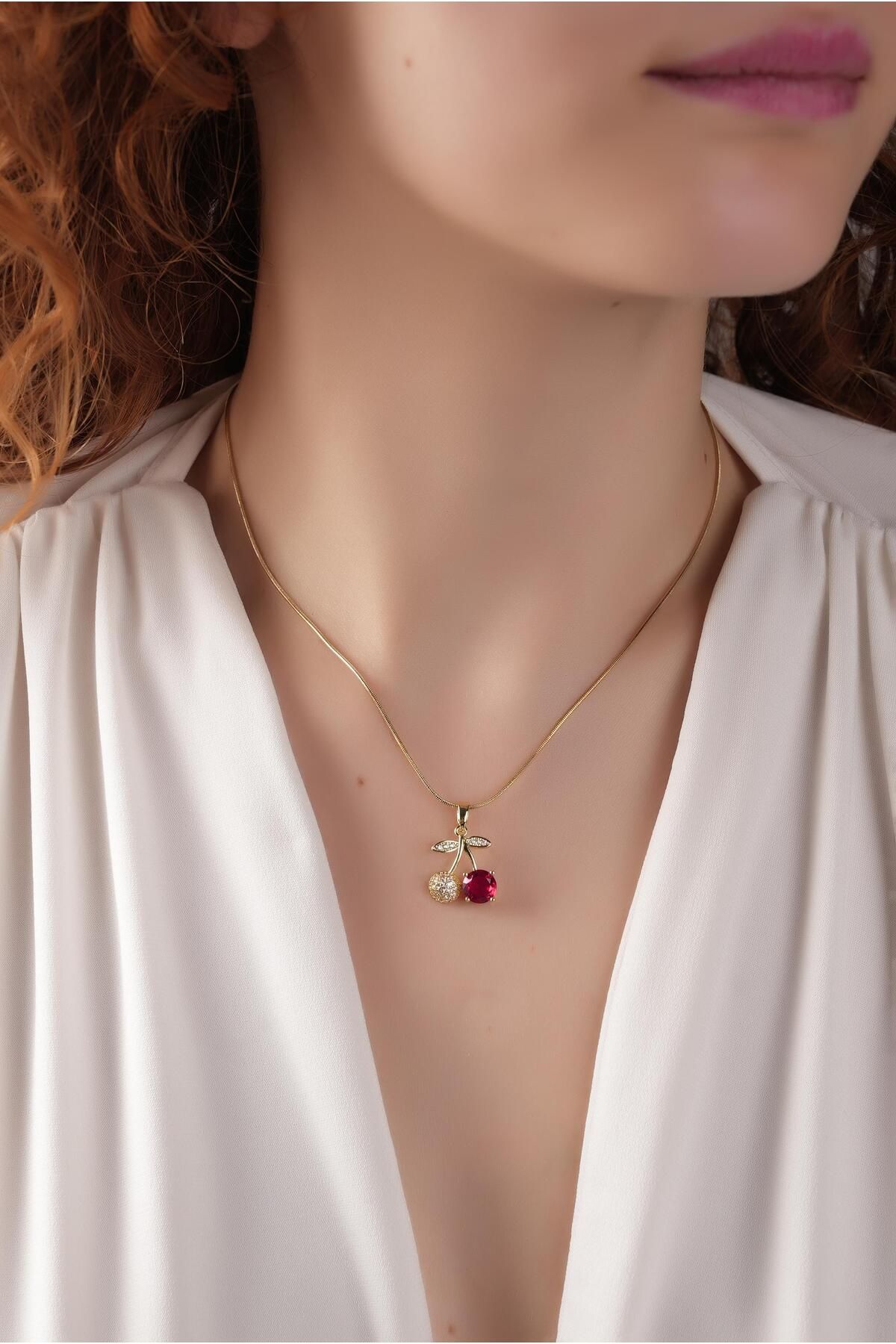 Çlk Accessories Çelik Taşlı Kiraz Yılan Zincir Kolye 50734