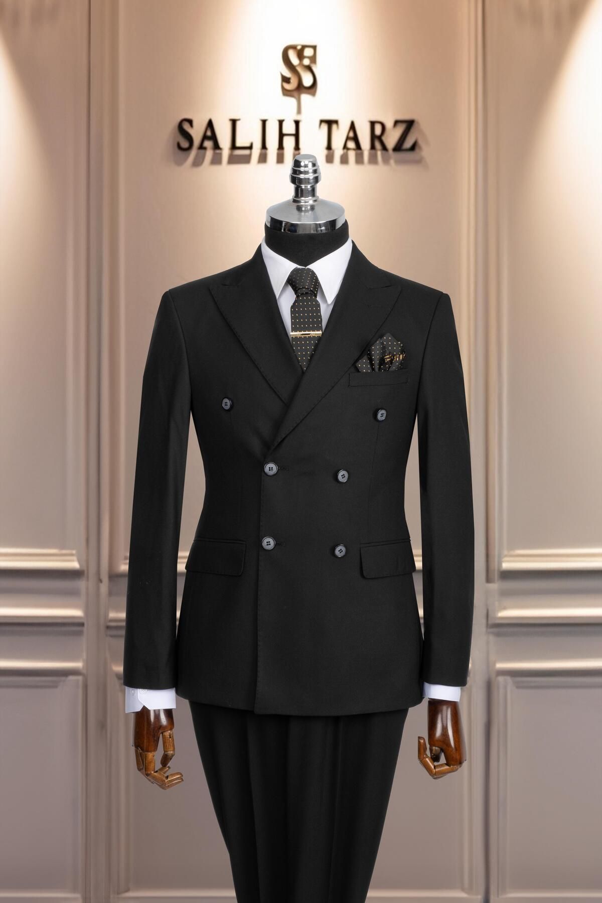 Salihtarzz Takım Elbise Kruvaze SlimFit Siyah SD42161