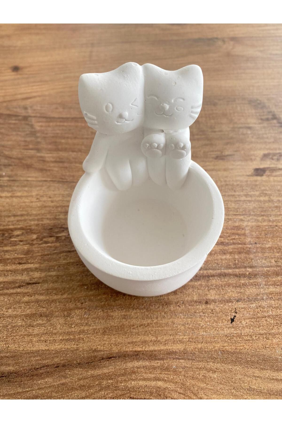 WionArt Çift Kedi Mumluk biblo 7x7x8cm