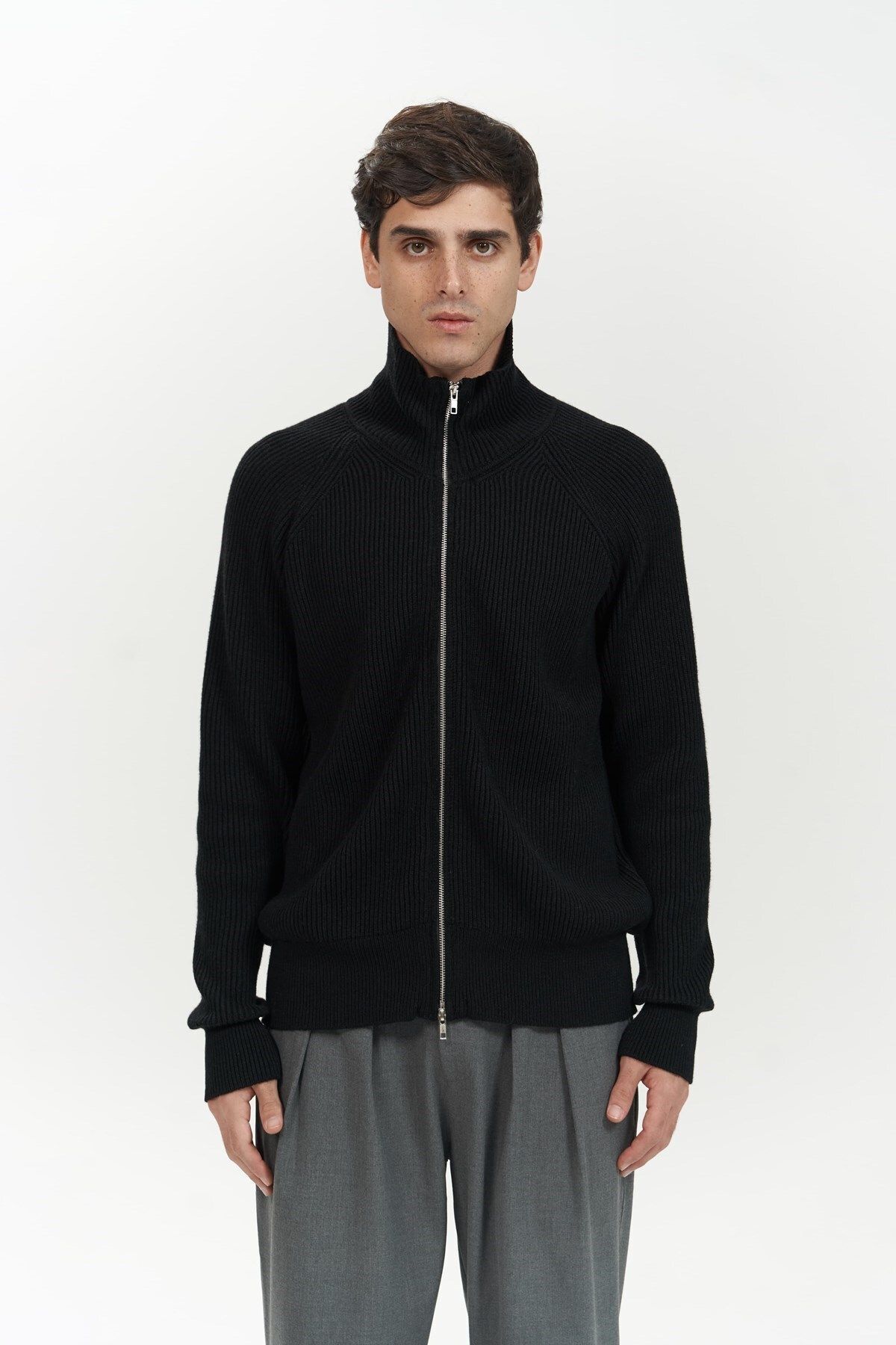 MAİ COLLECTİON-Μαύρο ανδρικό πλεκτό πουλόβερ Brock Full Zip 2