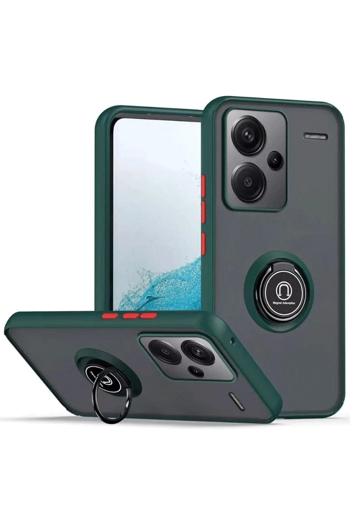 NewFace Xiaomi Redmi Note 13 Pro Plus Kılıf Montreal Yüzüklü Silikon Kapak - Yeşil YKTSN
