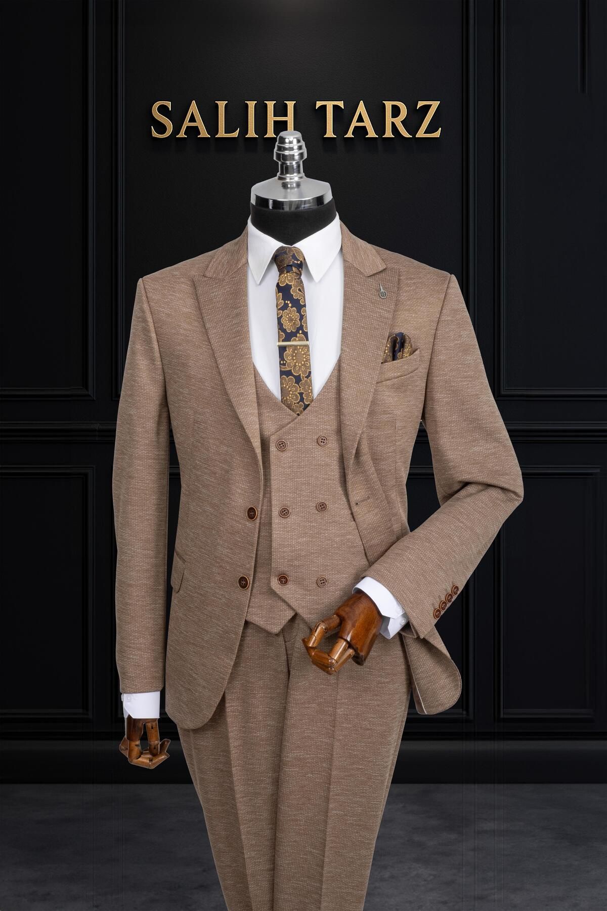 Salihtarzz Takım Elbise Yelekli SlimFit Vizon SD42172