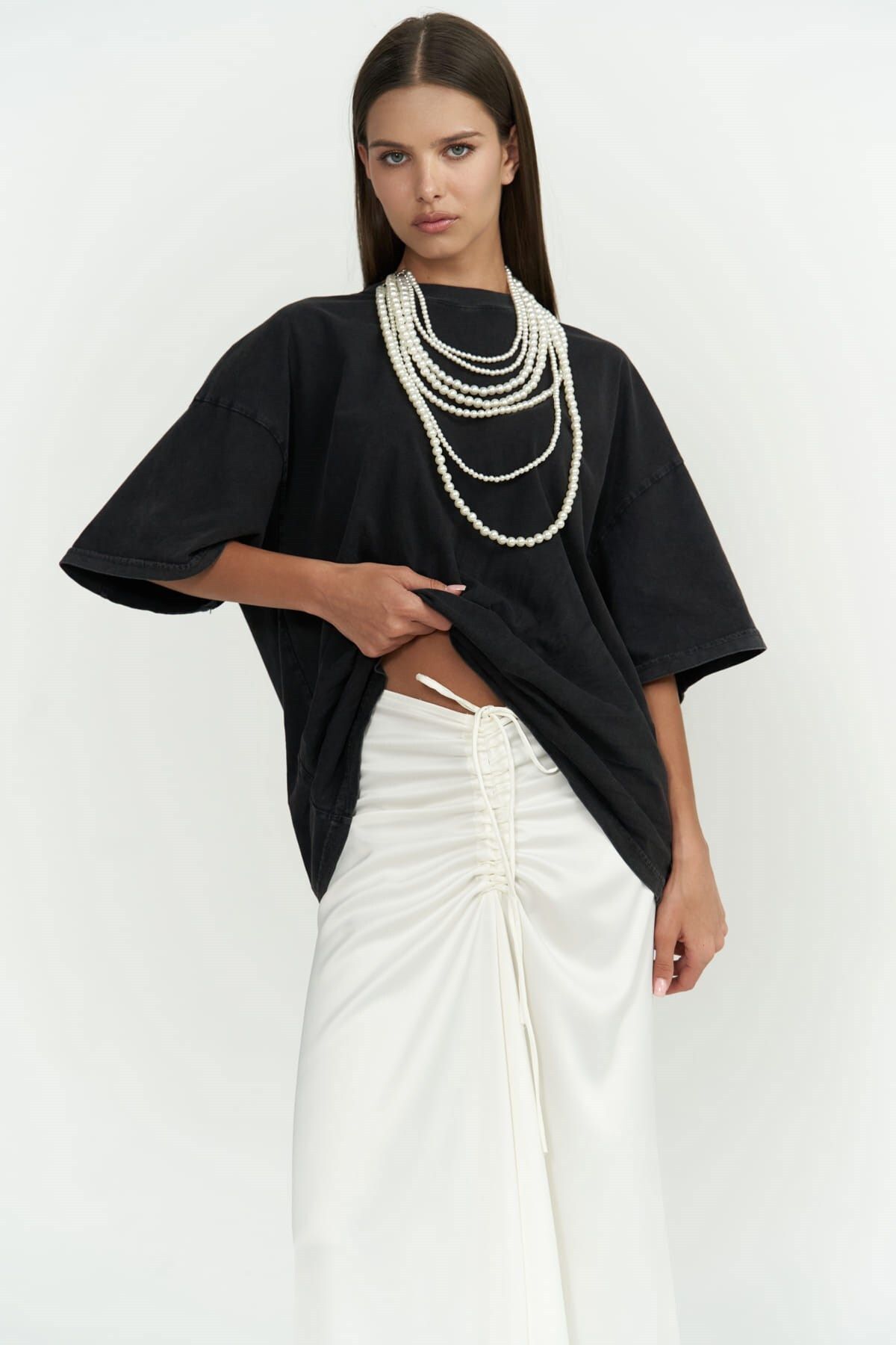 MAİ COLLECTİON-Bílá sukně Nario Gathered Midi Length 6