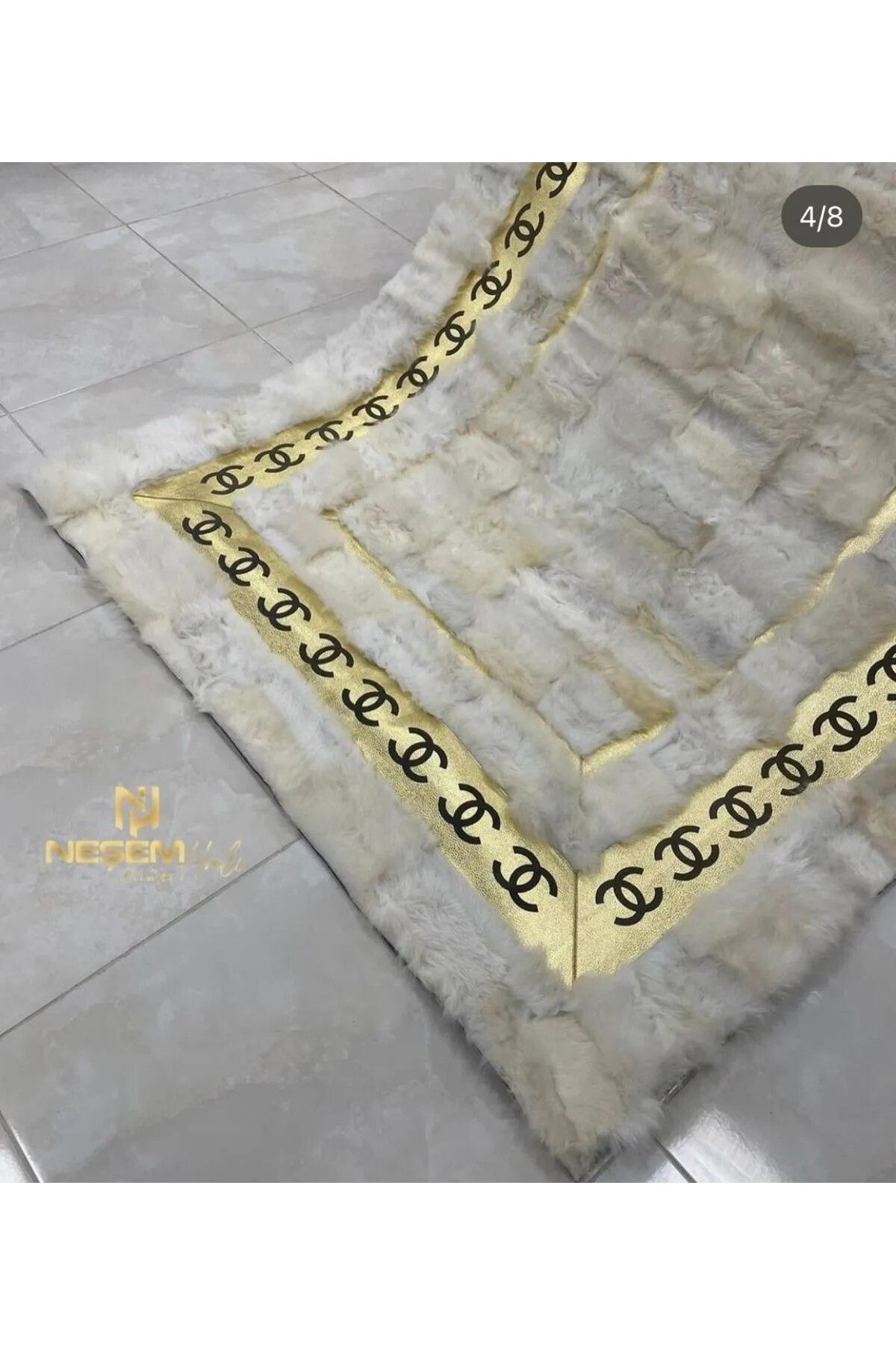 Neşem Halı Boutique özel tasarım doğal toscana beyaz deri halı.