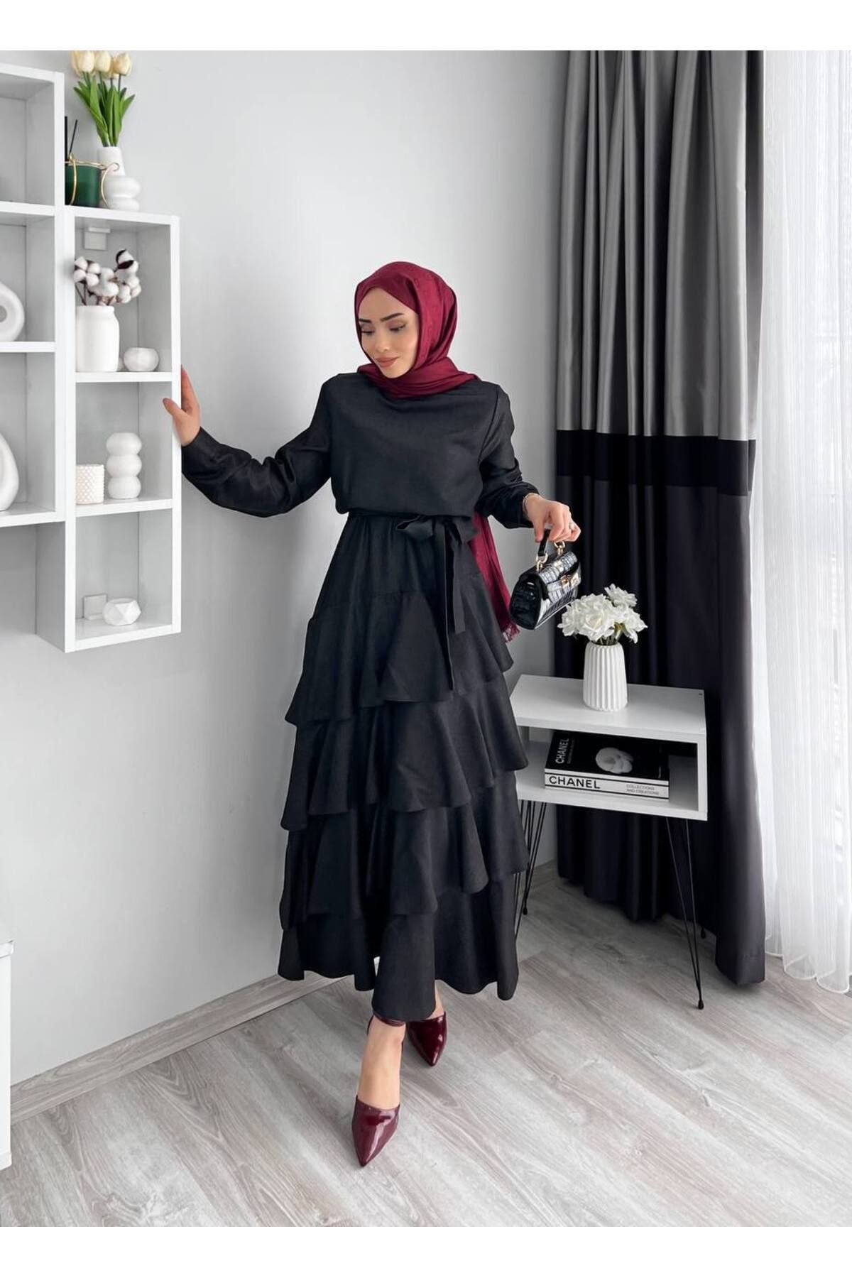 ALREMİYA Kadın İnce Kot Kat Kat Model Tesettür Elbise