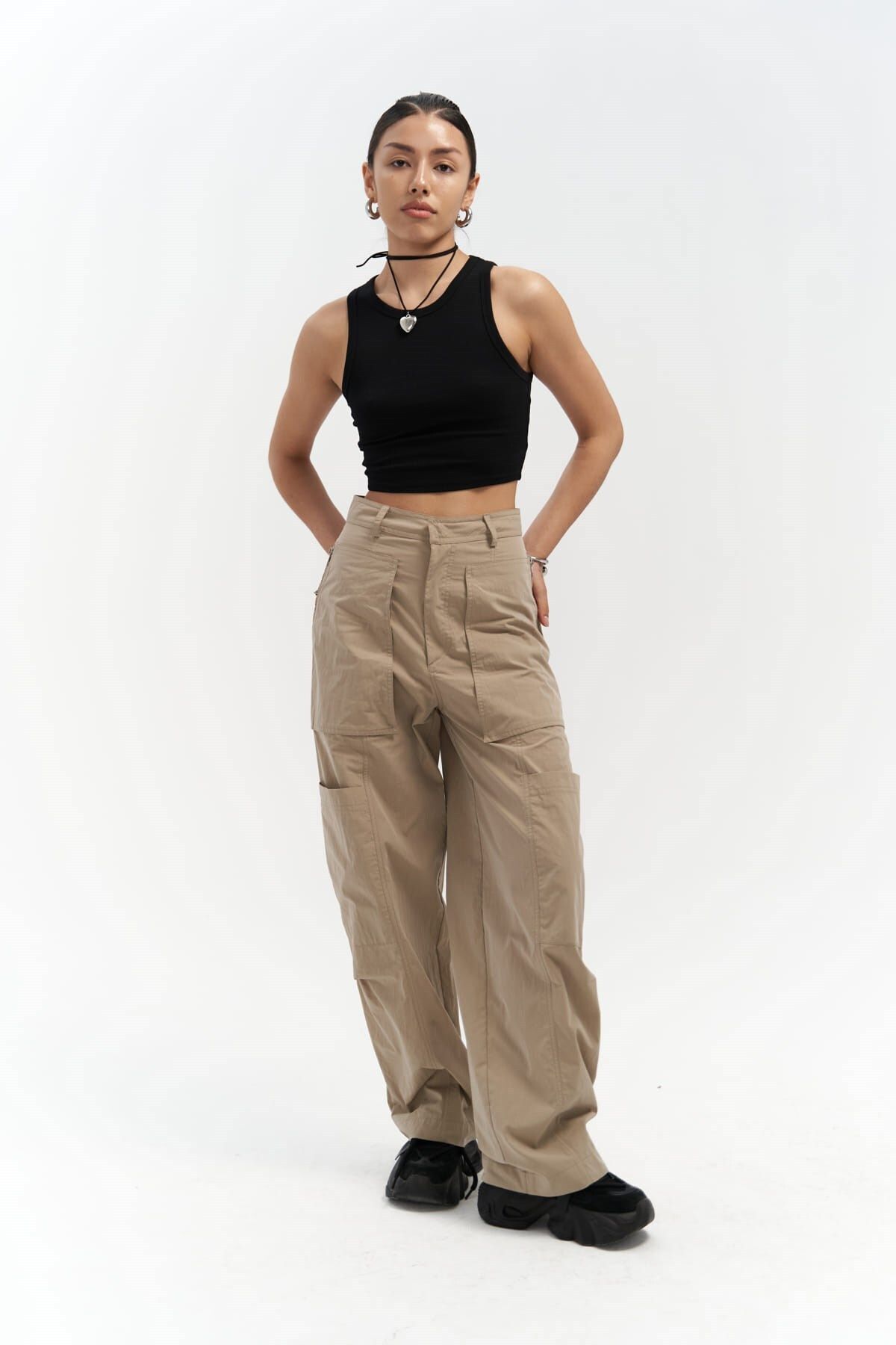 MAİ COLLECTİON-Παντελόνι Wendy Beige Parachute Cargo 2