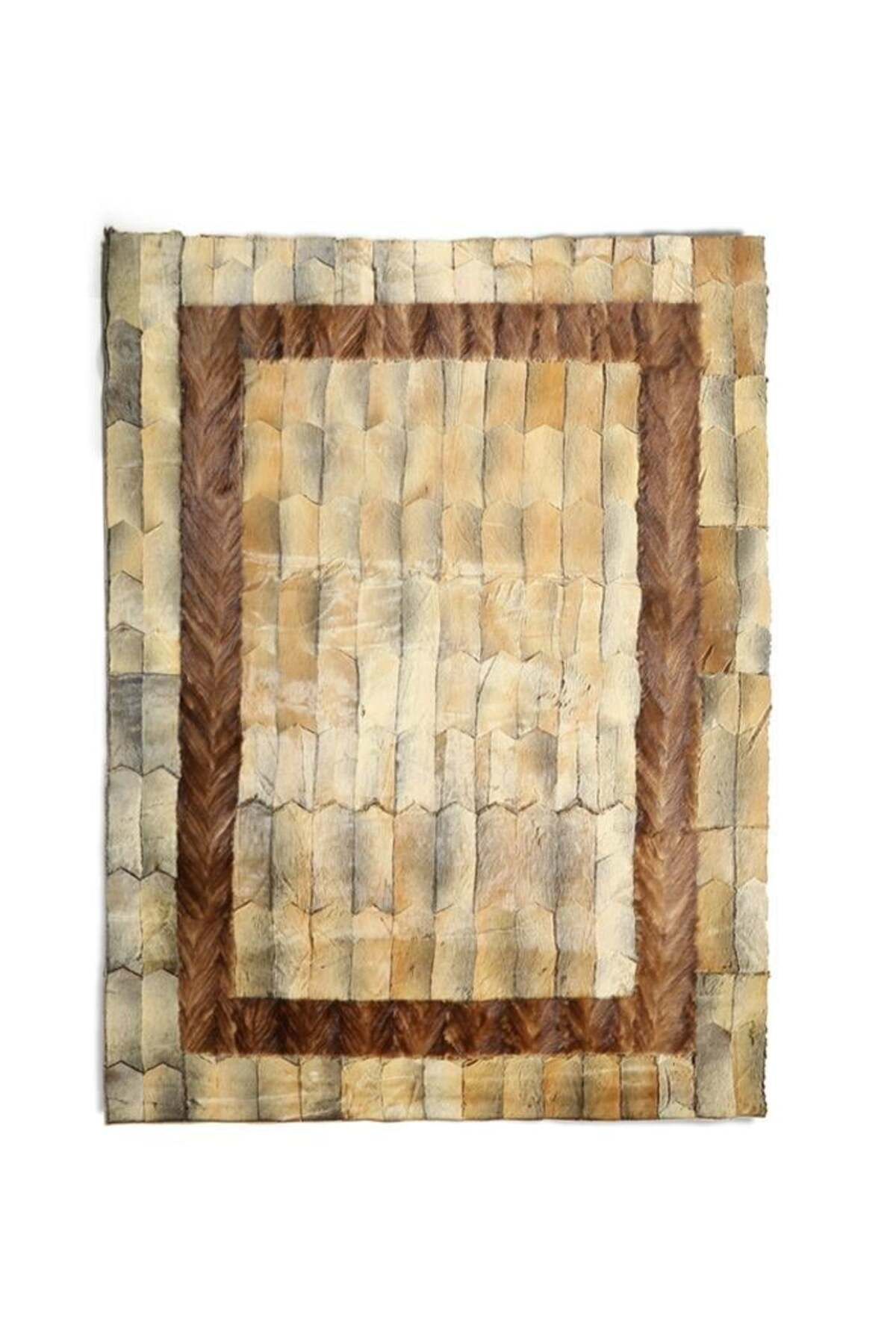Grandhedefhalı Krem Kahverengi Patchwork Kürk Halı