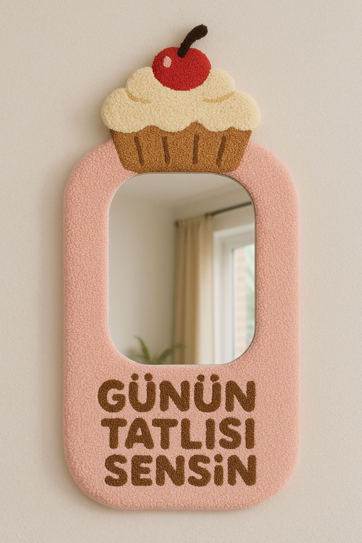 Afro Dekorasyon Tufting Ayna , Tasarım Ayna , Hediyelik Dekor Ayna ,Bohem Retro Ayna