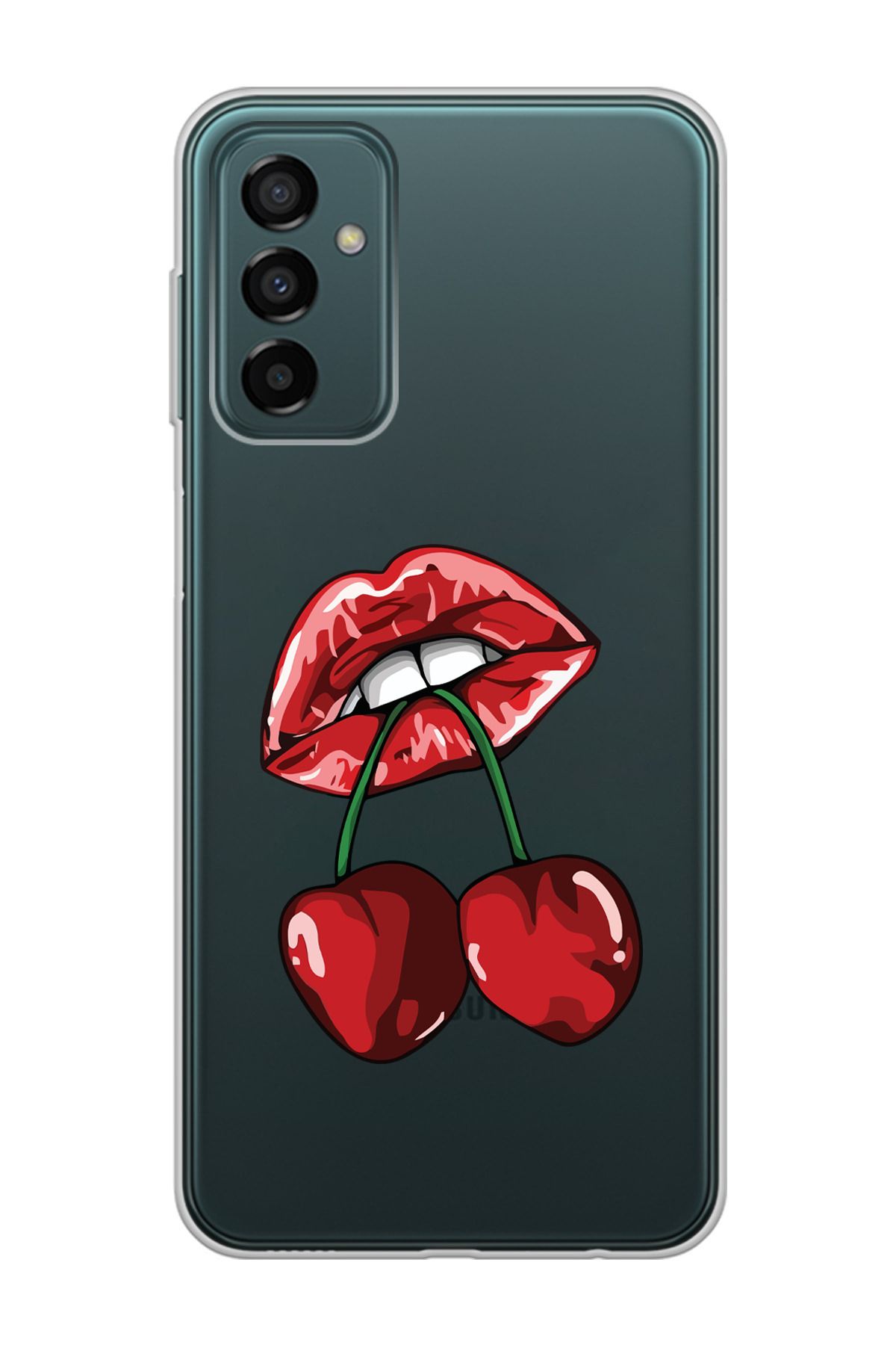 moonset Samsung Galaxy M13 / M23 Uyumlu Dudak ve Kiraz Tasarımlı Baskılı Şeffaf Telefon Kılıfı