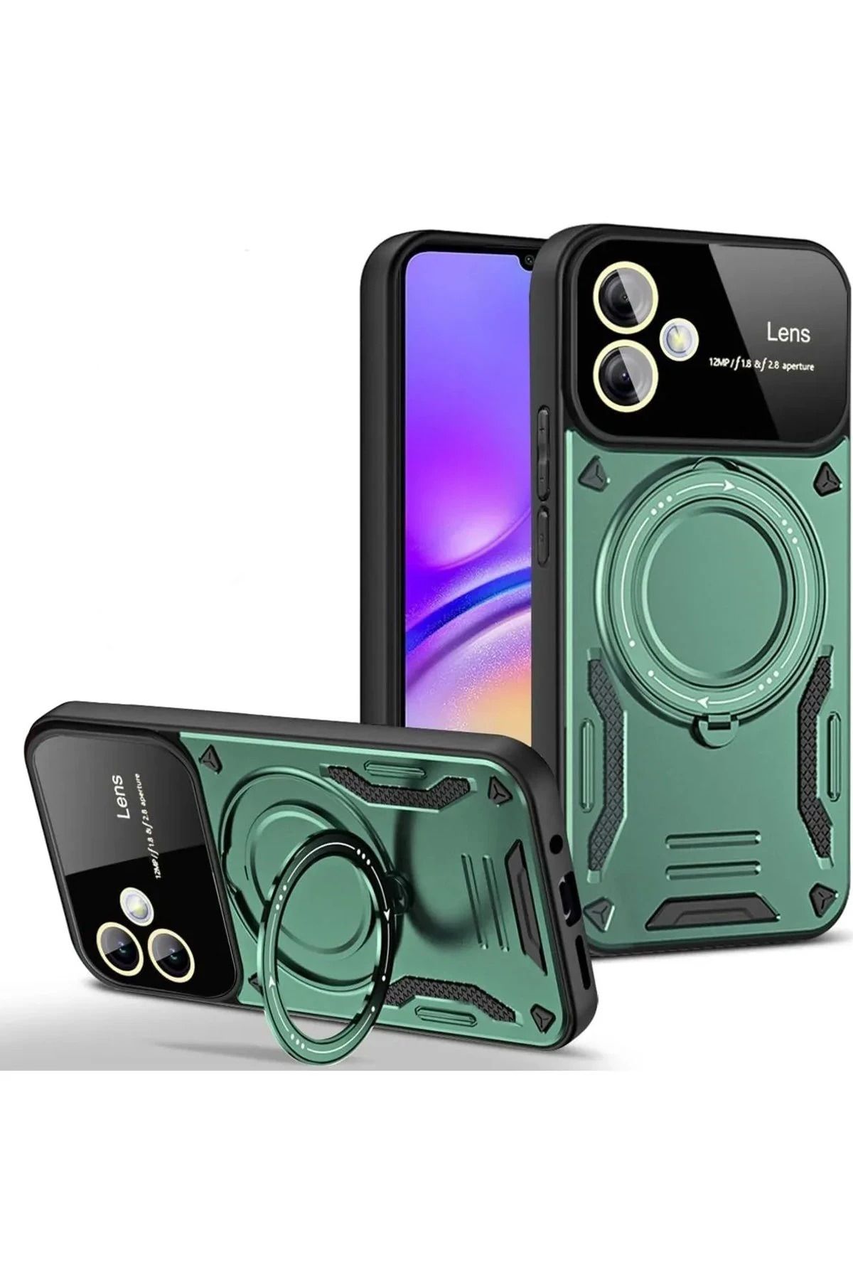 NewFace Samsung Galaxy A06 Kılıf Joy Lens Standlı Kapak - Koyu Yeşil YKTSN