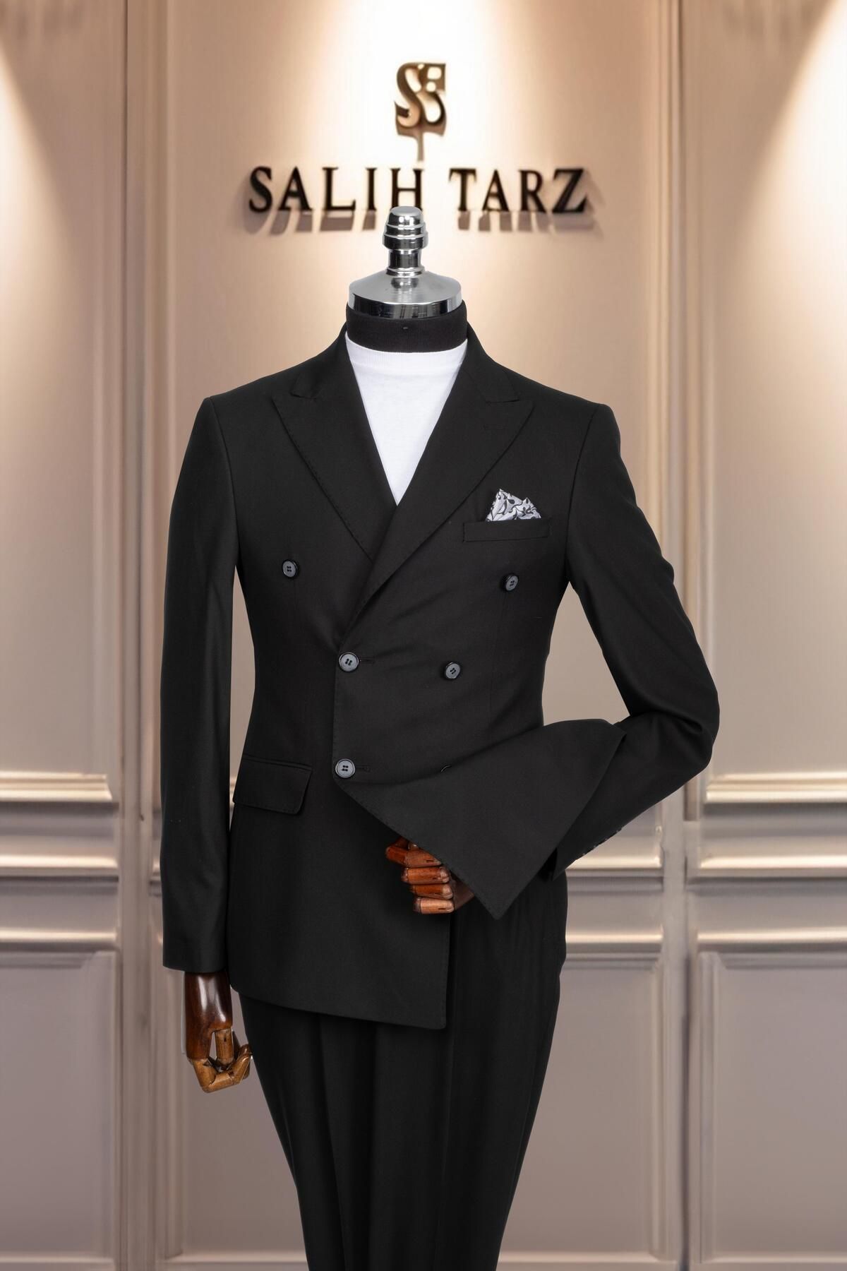 Salihtarzz Takım Elbise Kruvaze SlimFit Siyah SD42160