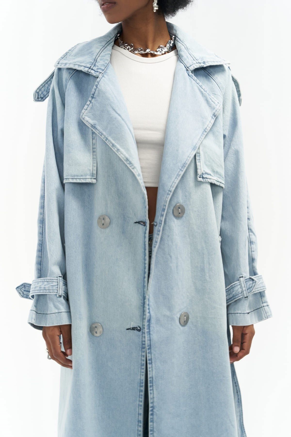 MAİ COLLECTİON-Καμπαρντίνα Ice Blue Jean Trench Coat 2