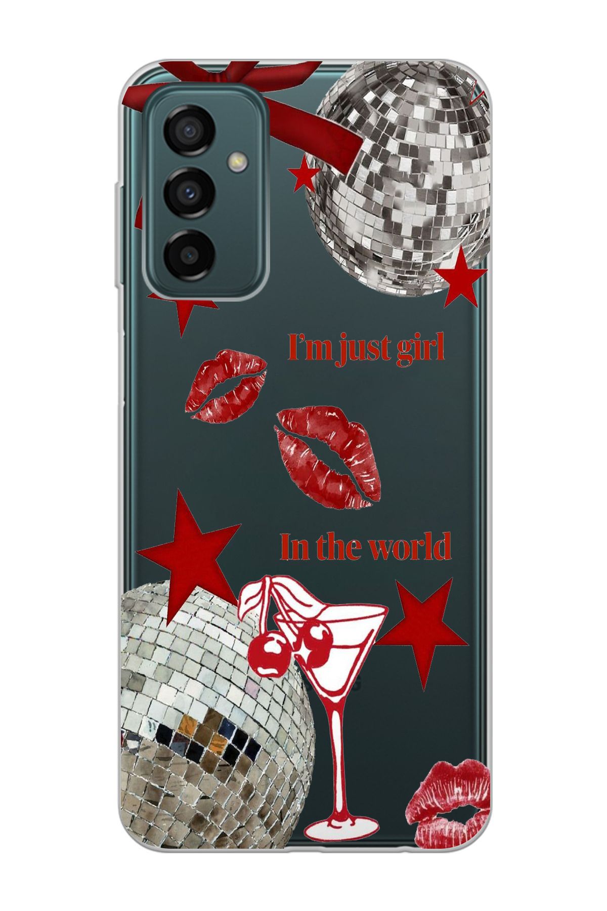 moonset Samsung Galaxy M13 / M23 Uyumlu Im Just Girl Tasarımlı Baskılı Şeffaf Telefon Kılıfı
