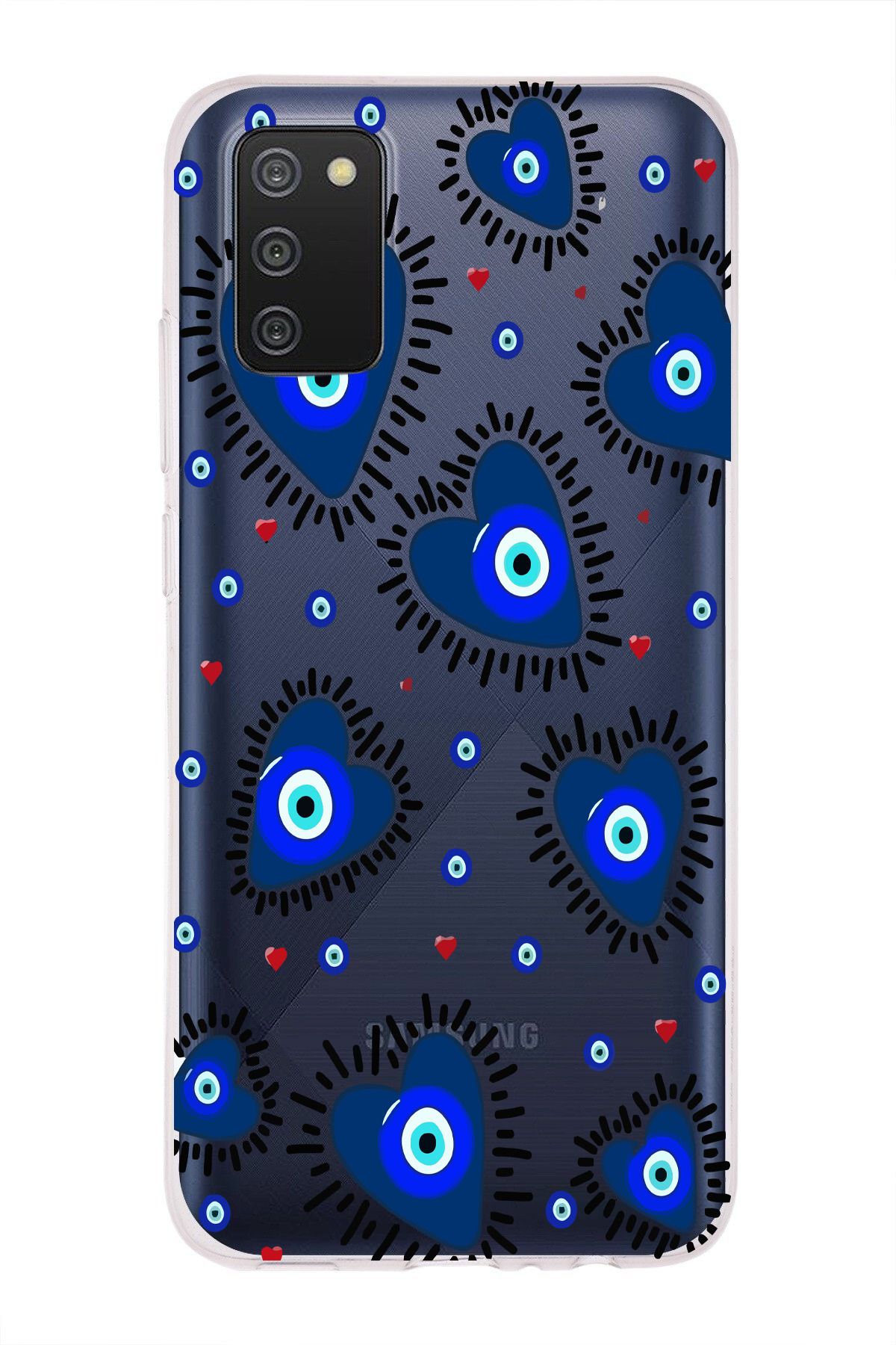 moonset Samsung Galaxy A02S Uyumlu Nazar Kalpler Tasarımlı Baskılı Şeffaf Telefon Kılıfı