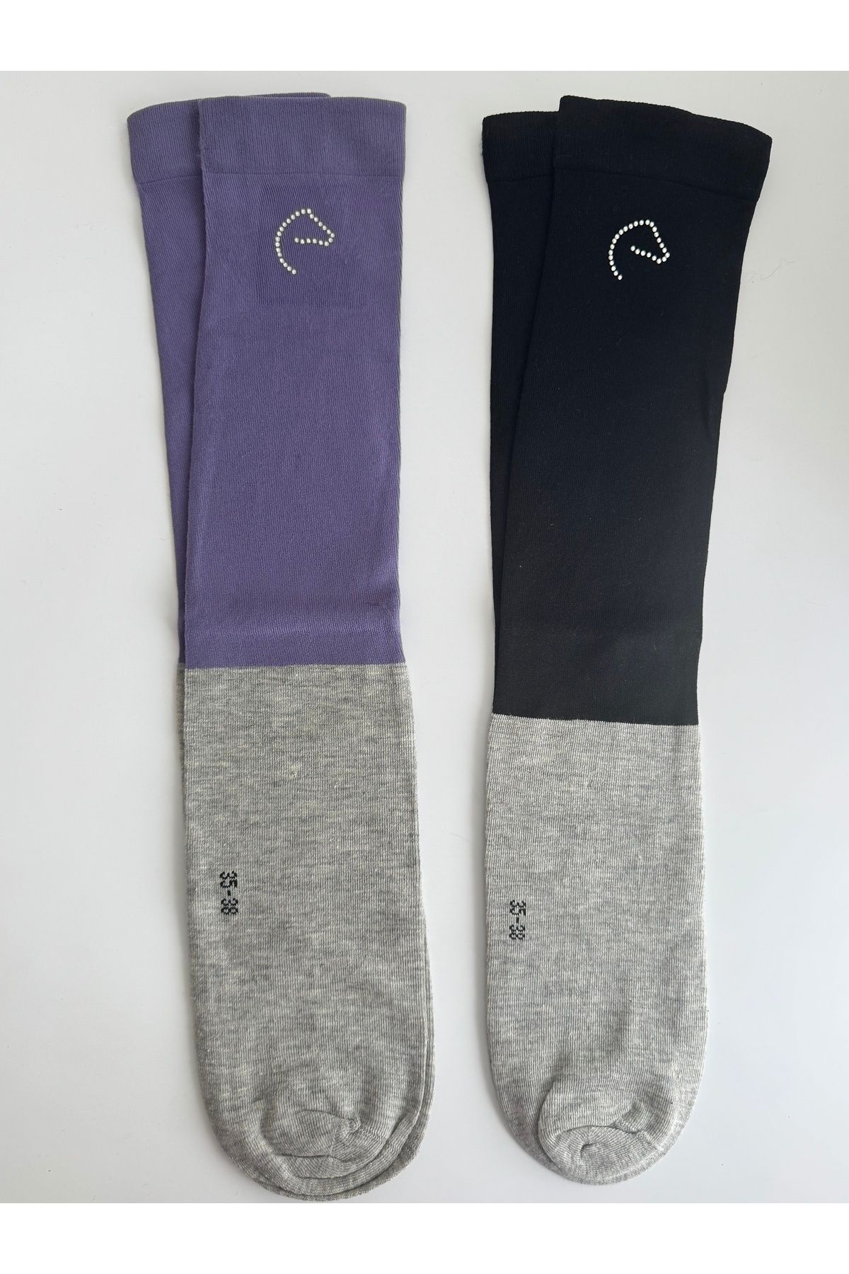 Ebr atelier MOR SİYAH 2Lİ DİZALTI ÇORAP SETİ 35-38