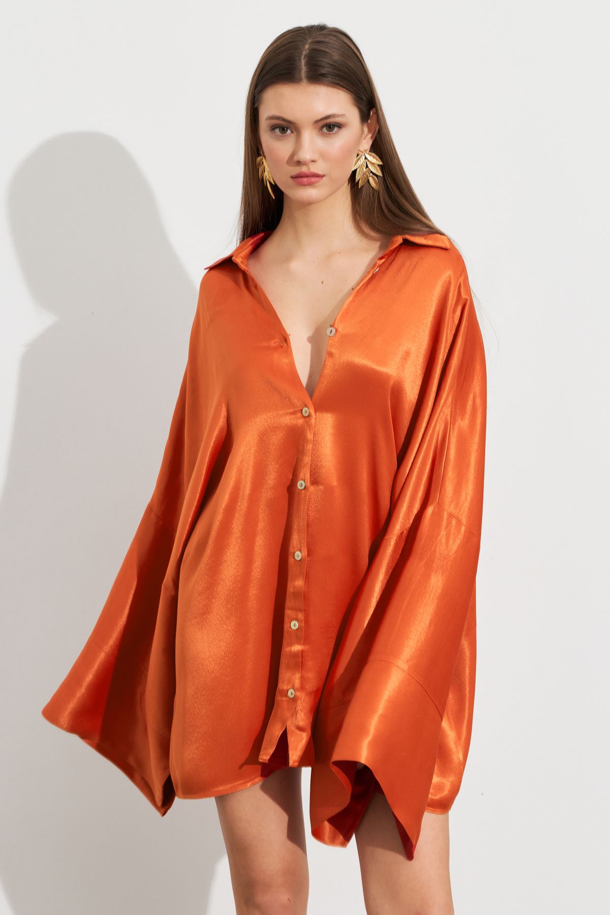 Cool & Sexy Kadın Turuncu Oversize Gömlek ROP106