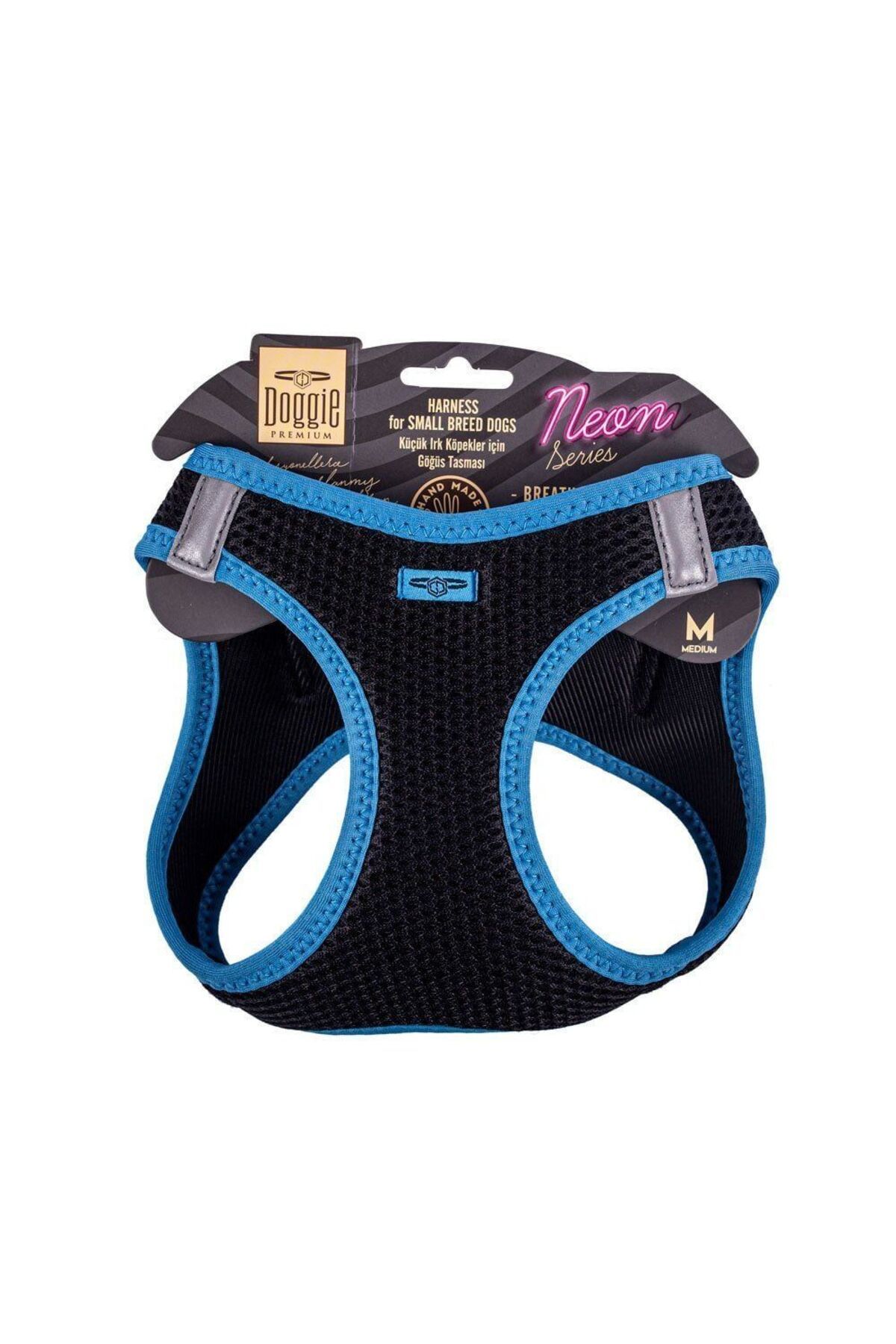 Doggie Havalı Dokuma Neon Küçük Irk Göğüs Tasması Mavi 38-44 cm (ANG-M)