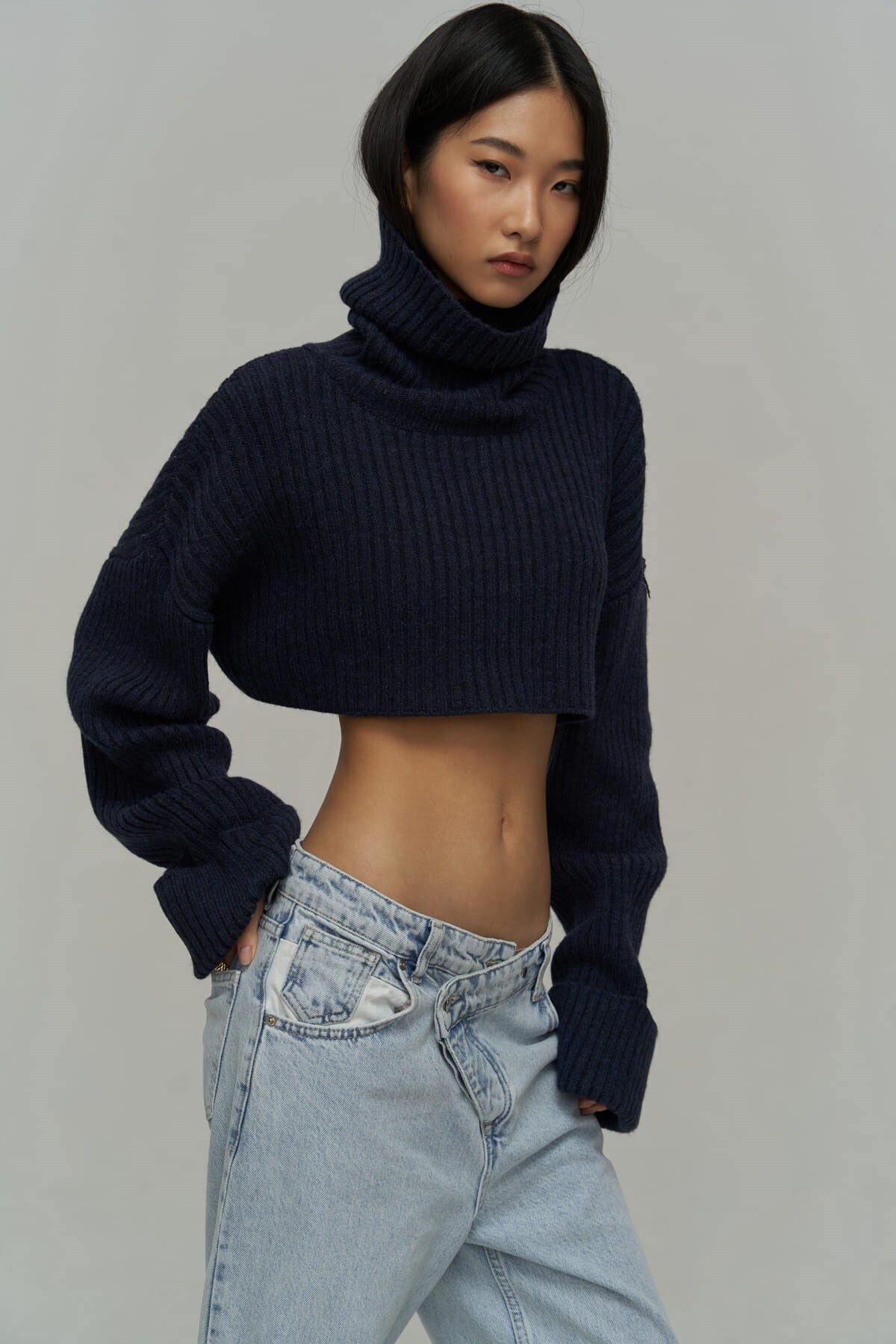 MAİ COLLECTİON-Revue High-Rise Marineblauer Crop-Pullover 6