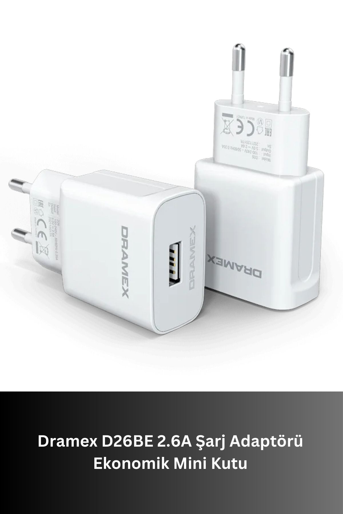 Dramex D26BE 2.6A Şarj Adaptörü – Ekonomik Mini Kutu