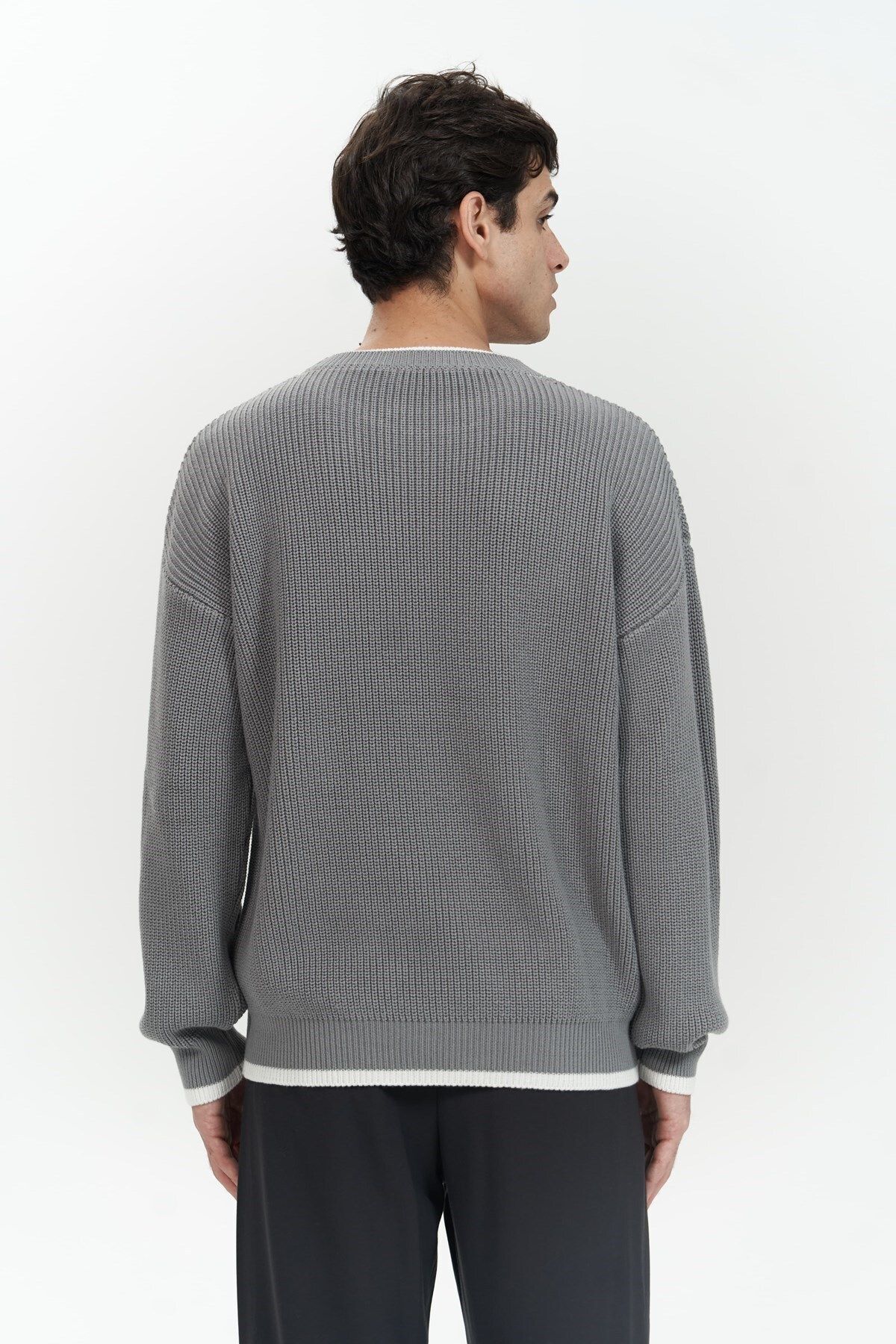 MAİ COLLECTİON-Carter Double Collar Detailed Gray Men's Knitwear Sweater 3