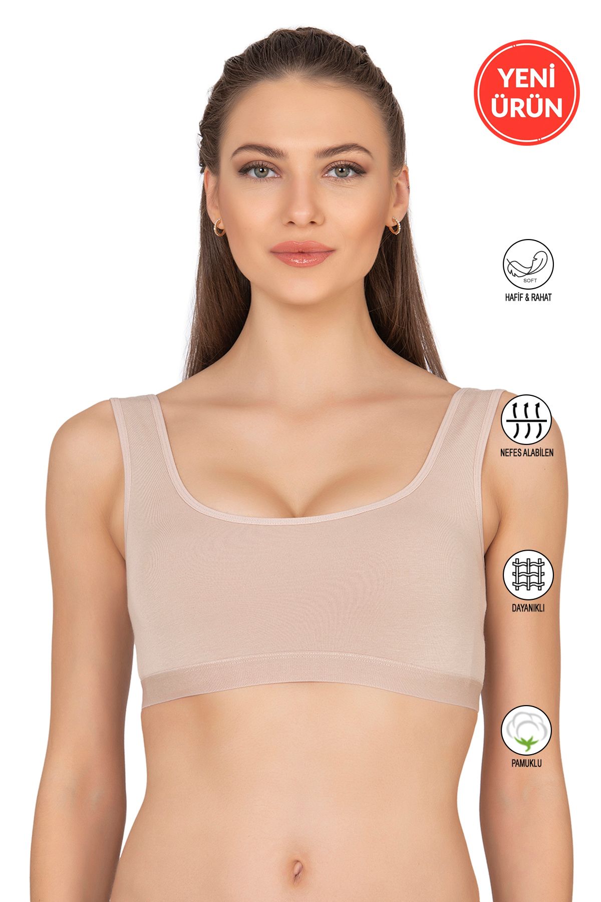 ÖZKAN underwear Özkan 27407 Kadın Pamuklu Likralı Çıkarılabilir Pedli Balensiz Süprem Kumaş Rahat Kalın Askılı Sütye