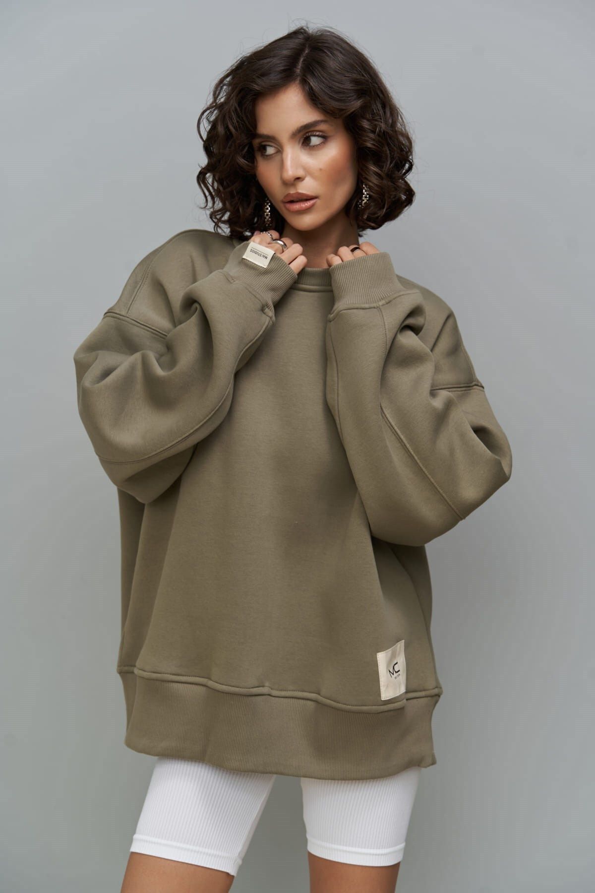MAİ COLLECTİON Cashback Miękka Bluza Oversize W Kolorze Khaki Kobieta - S