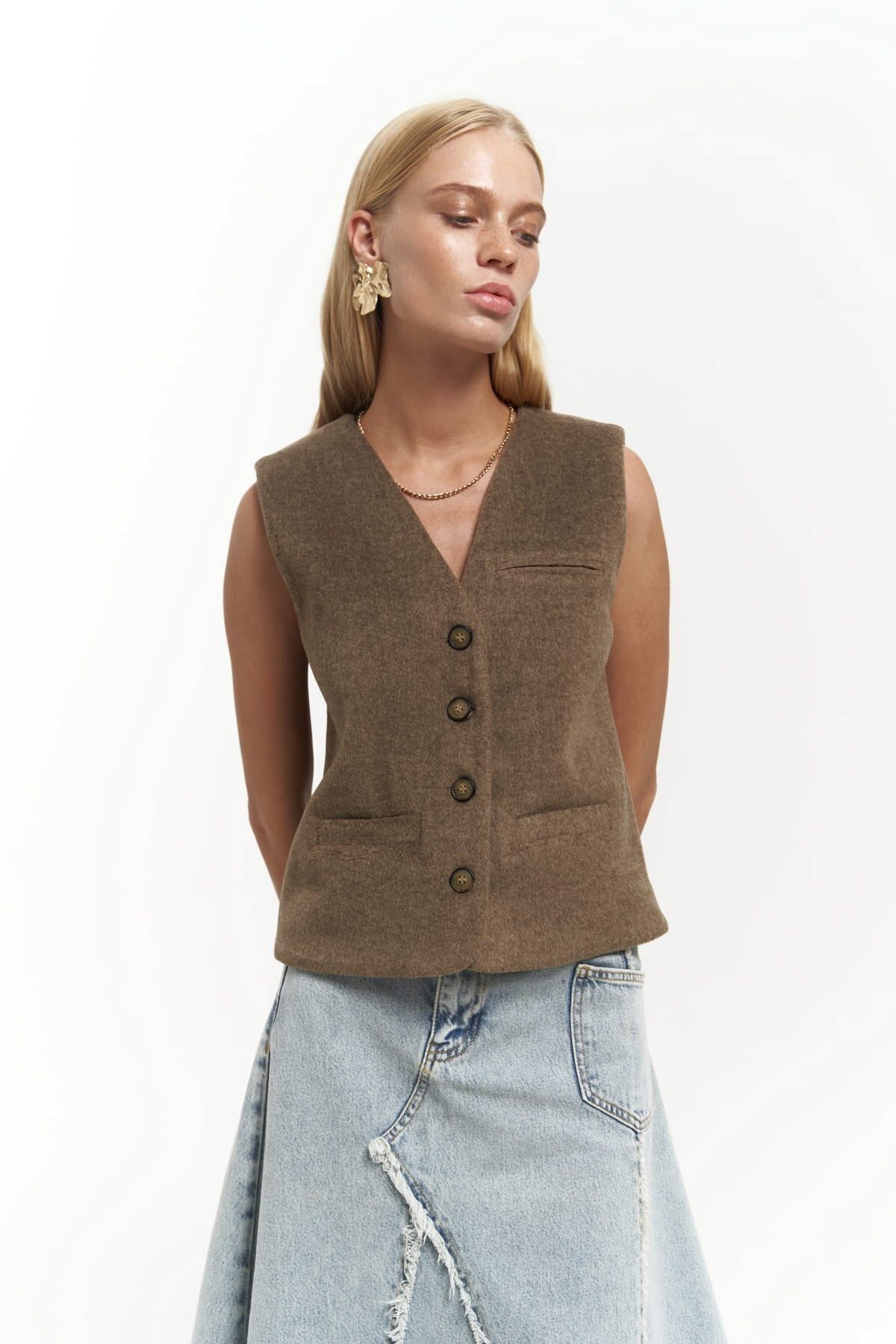 MAİ COLLECTİON Vestă Scurtă Pace Soft Brown Femeie - XS/S