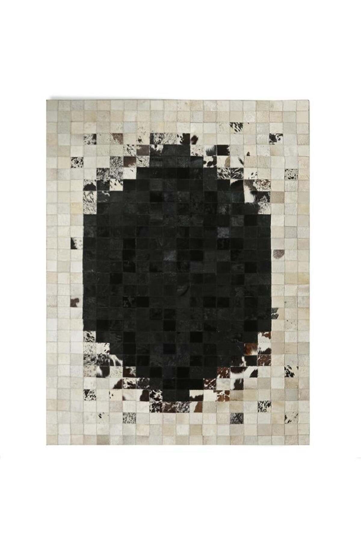 Grandhedefhalı Siyah Beyaz Rengi Patchwork Deri Halı