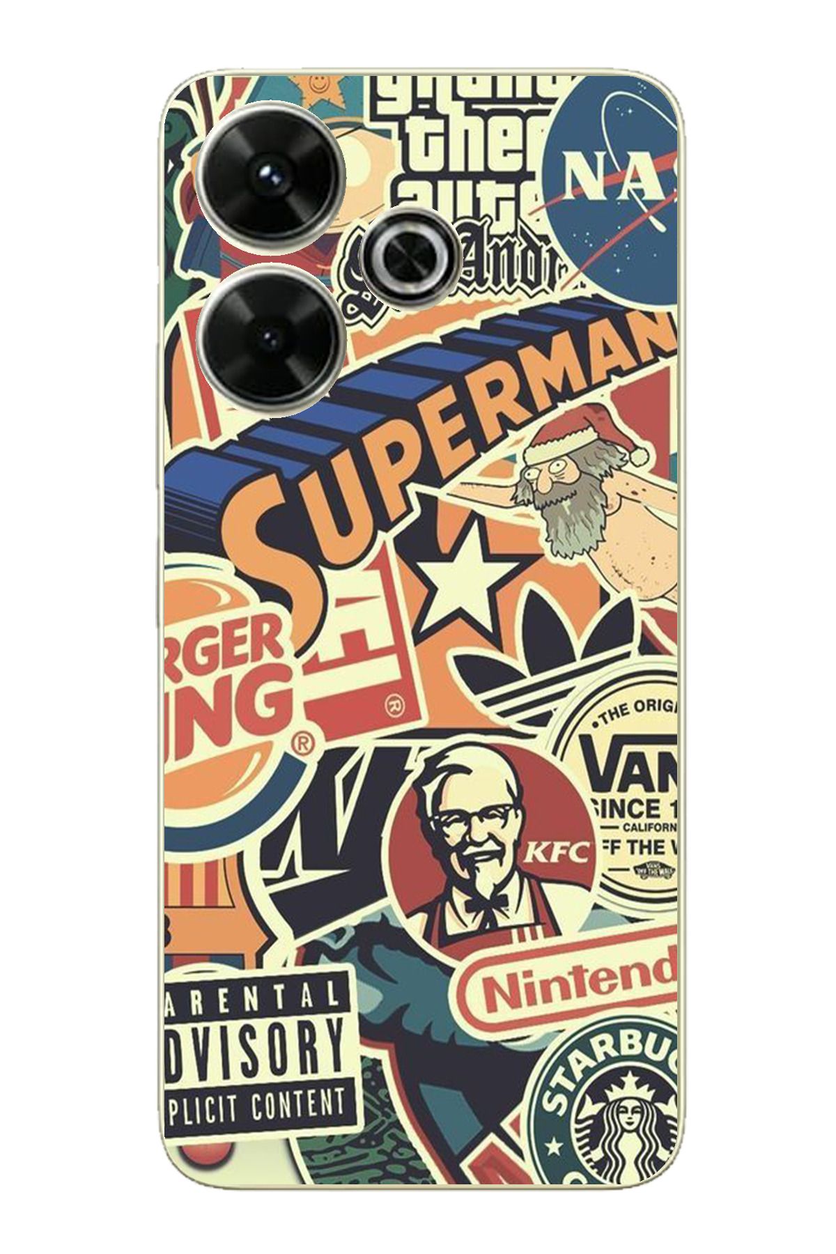 TechTree Redmi 13 Uyumlu Retro Nostaljik Markalar Tasarımlı Şeffaf Silikon Kılıf