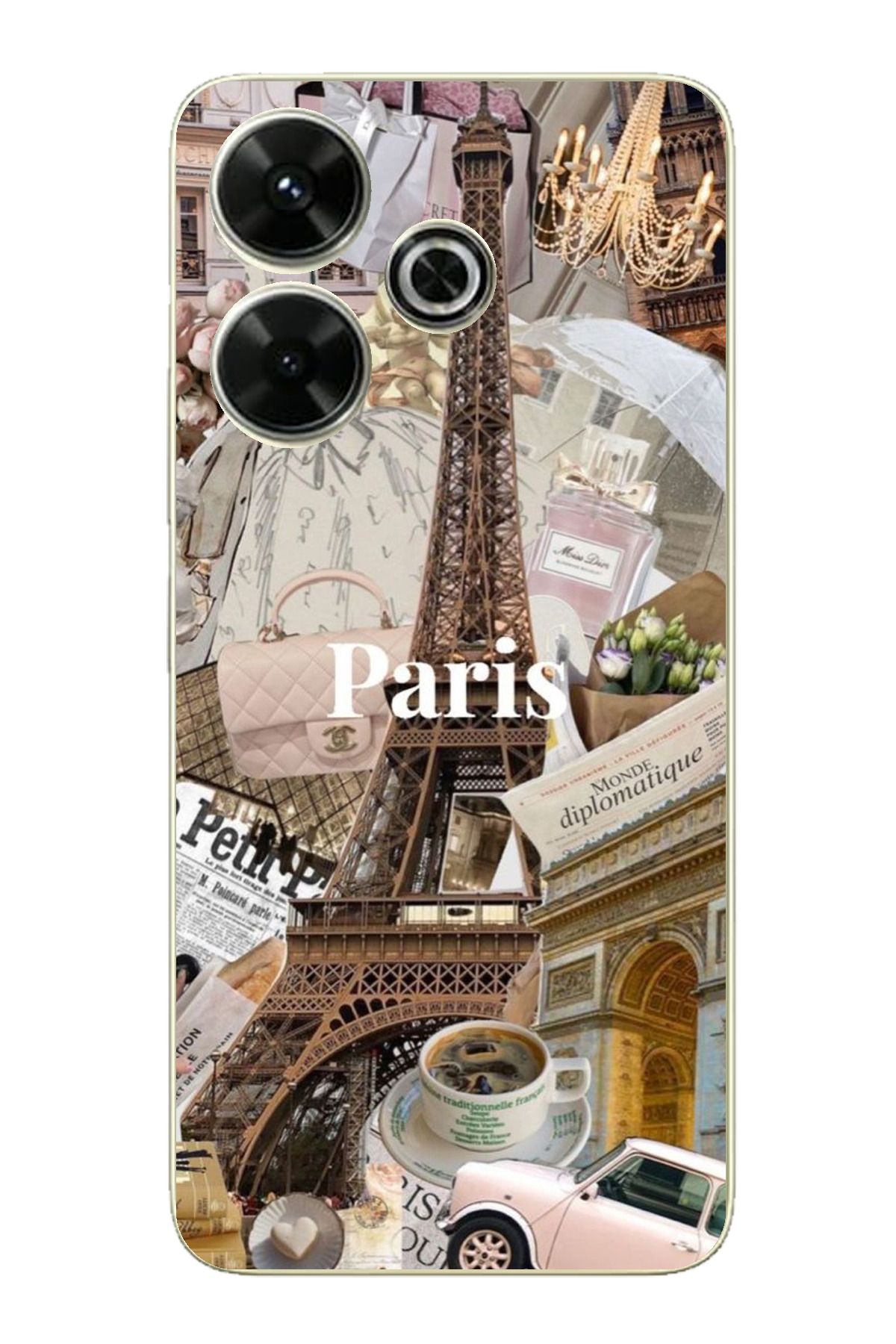 TechTree Redmi 13 Uyumlu Paris Kolaj Şeffaf Silikon Kılıf