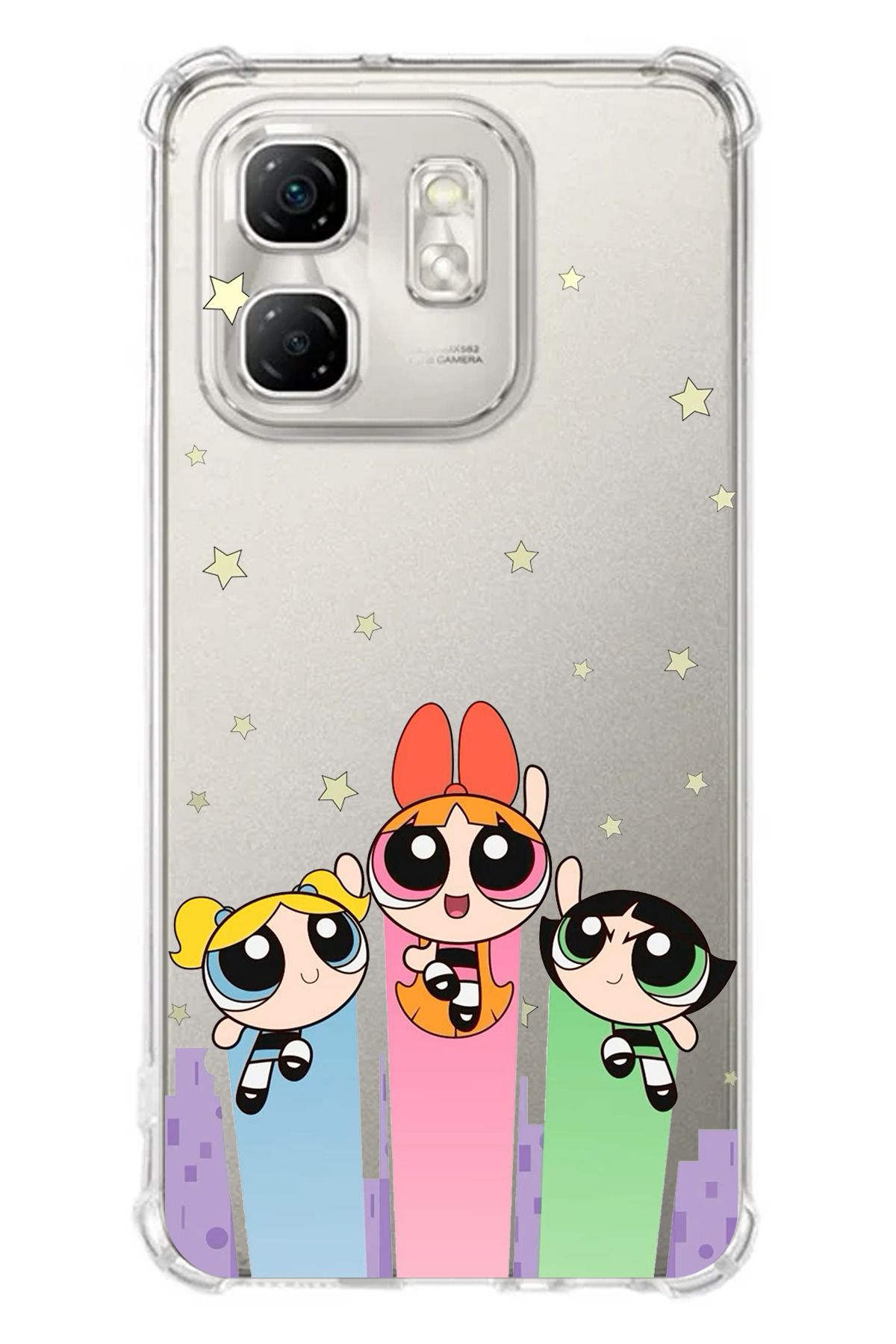 TechTree Infinix Hot 50i - Smart 9 Uyumlu Powerpuff Girls Tasarımlı Şeffaf Silikon Kılıf