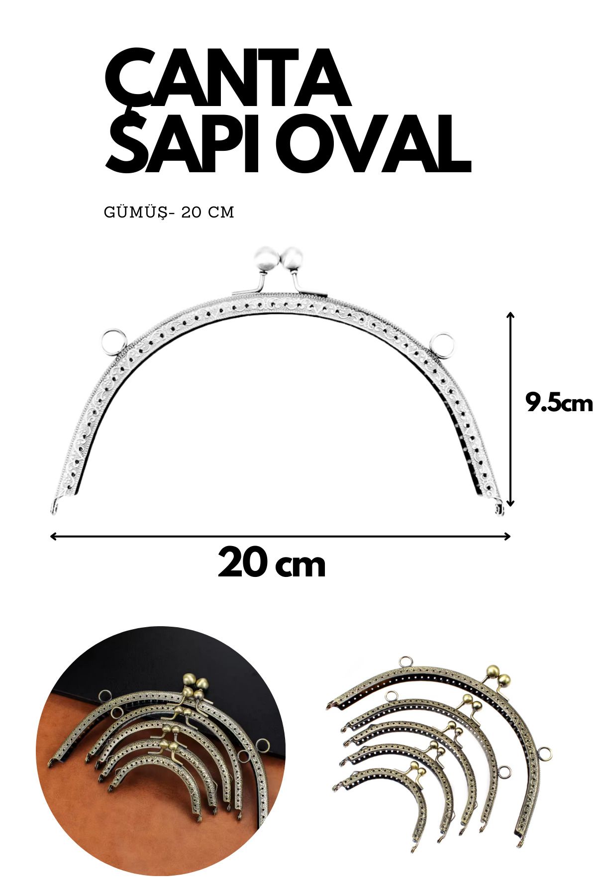 Kardelux Vintage Metal Çanta Sapı- Cüzdan Klipsi- Bursu- 20cm-Oval